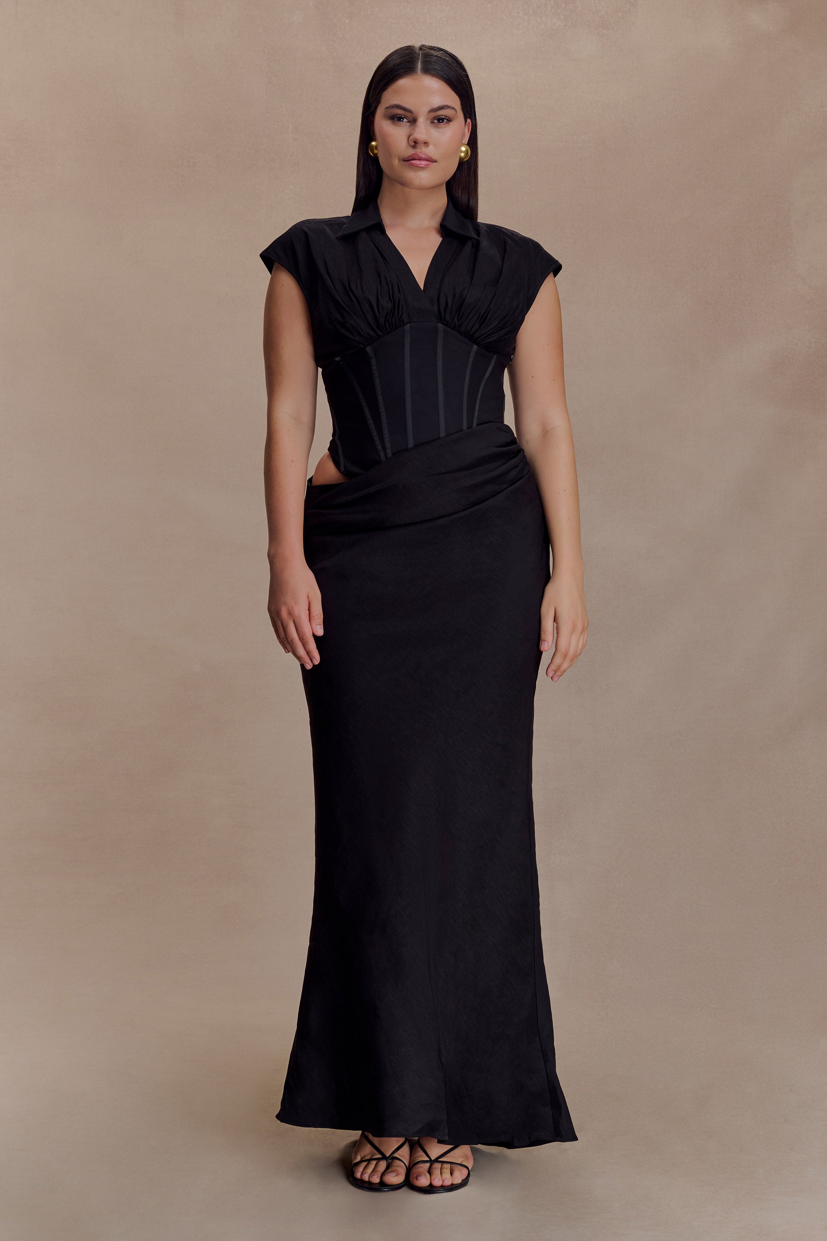 Saphira Shirt Corset Maxi Dress - Black - Image 3