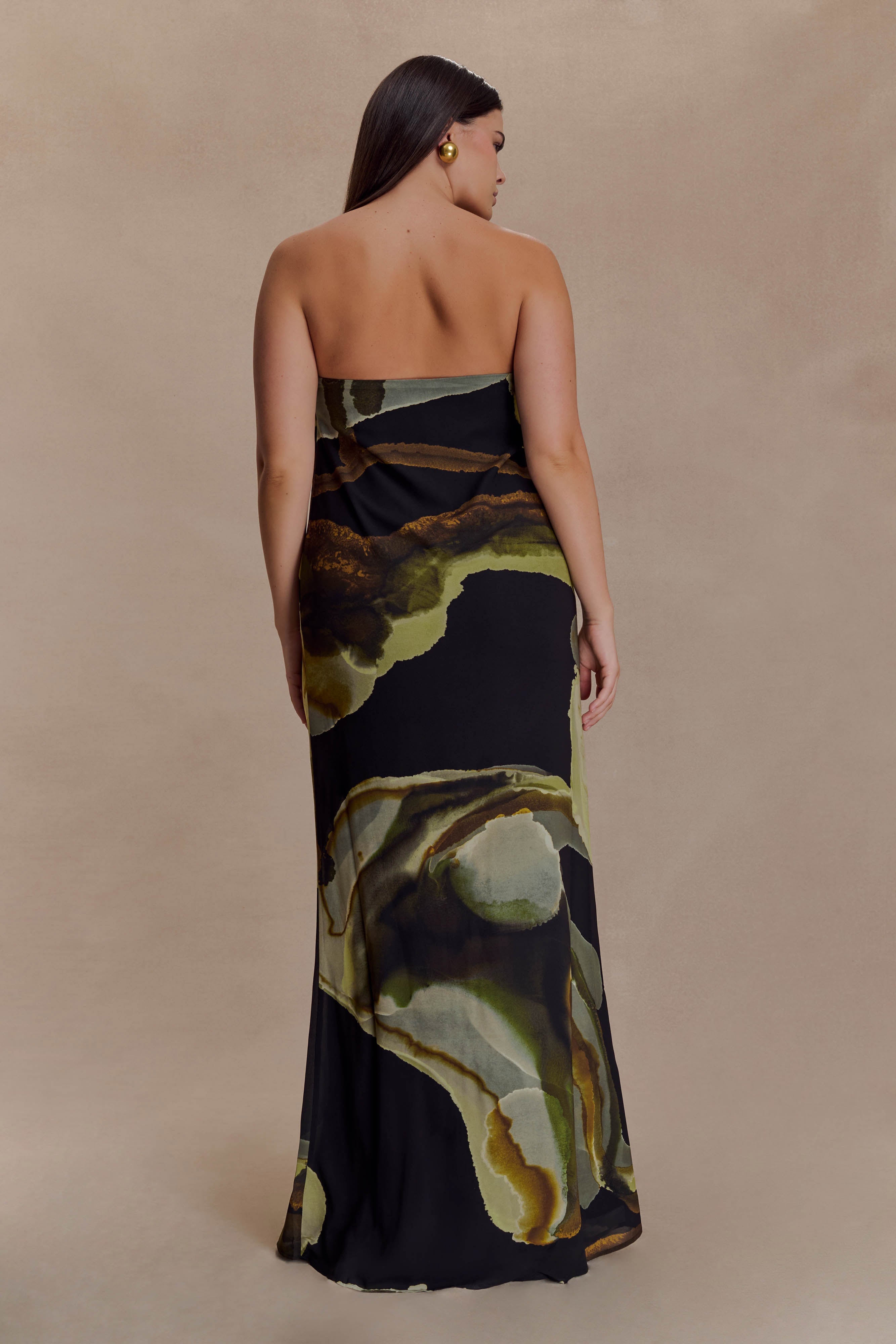 Amaya Strapless Chiffon Maxi Dress - Green Fluid Reverie Print - Image 5