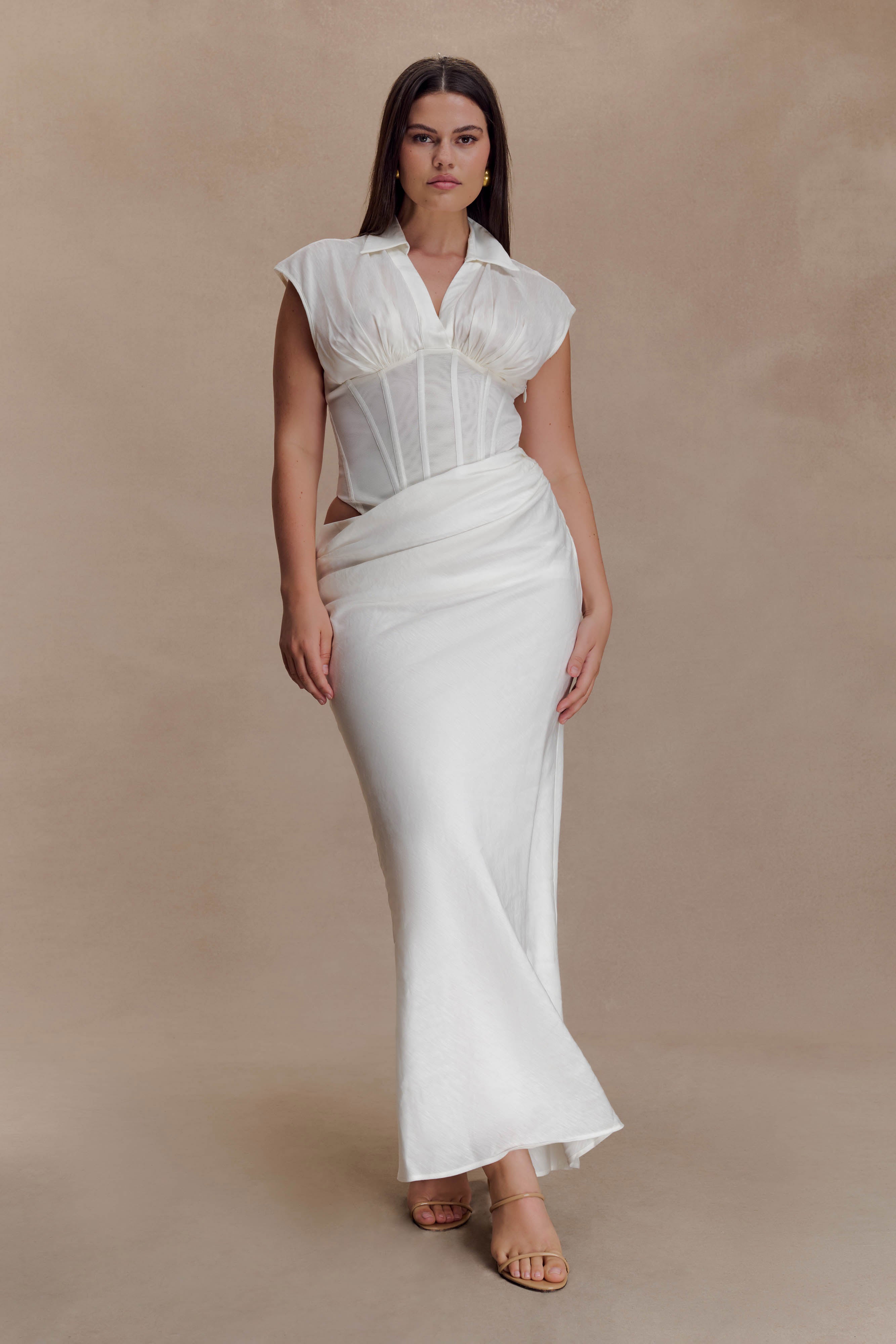 Saphira Shirt Corset Maxi Dress - White - Image 6