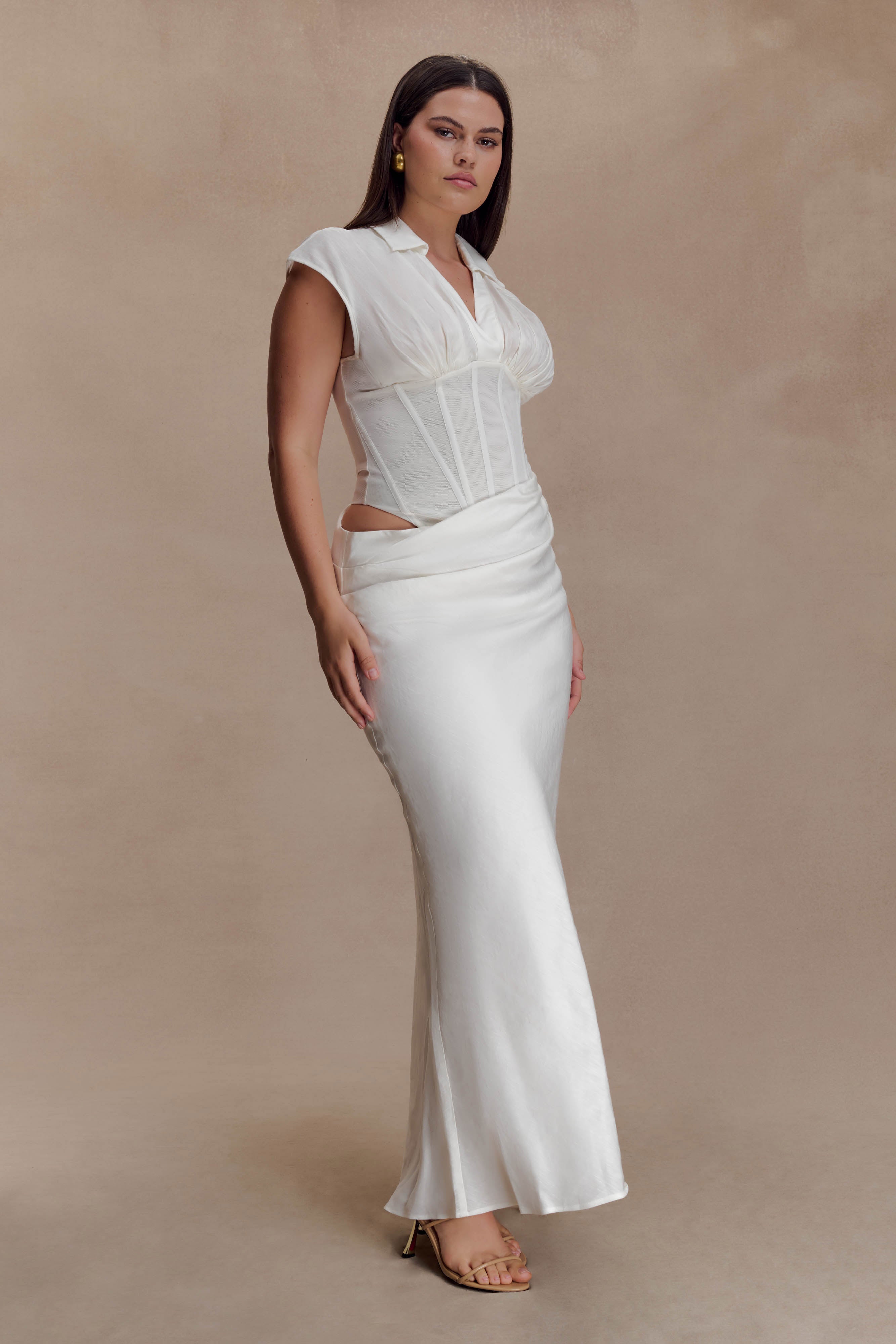 Saphira Shirt Corset Maxi Dress - White - Image 5