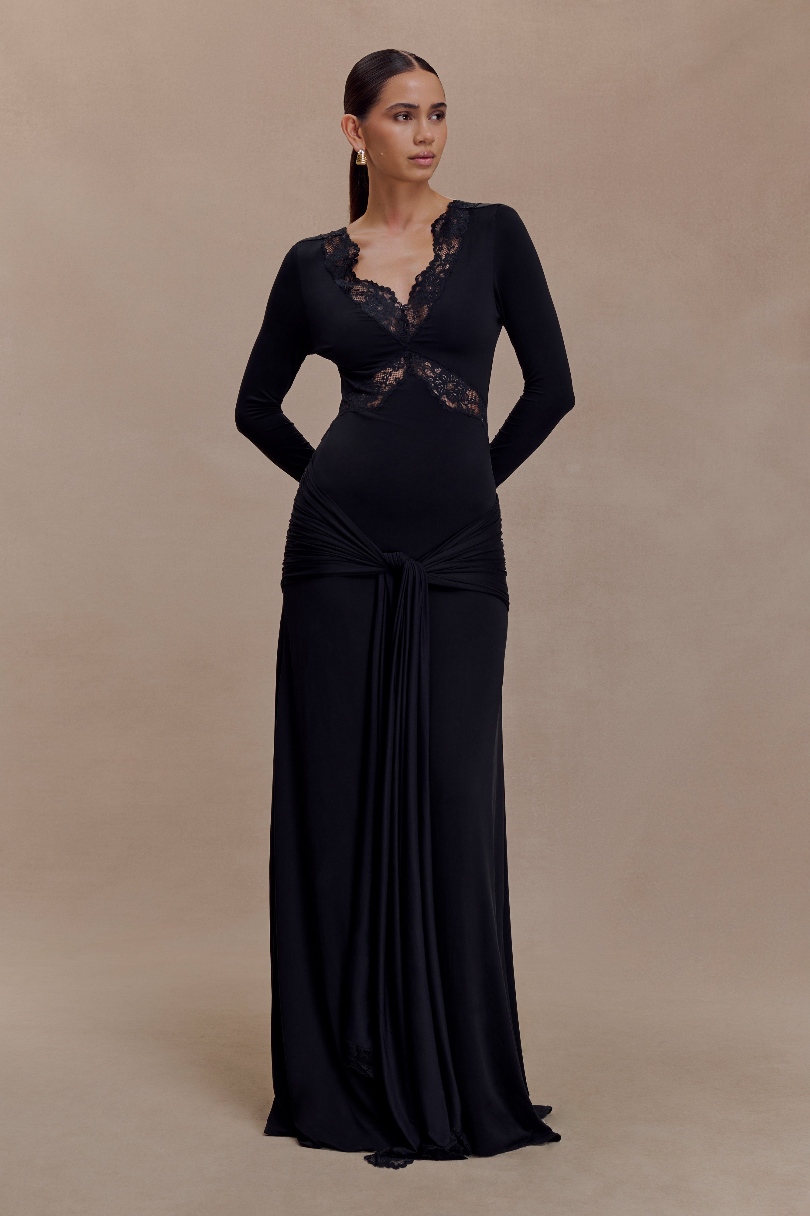 Electra Slinky Lace Maxi Dress - Black - Image 5