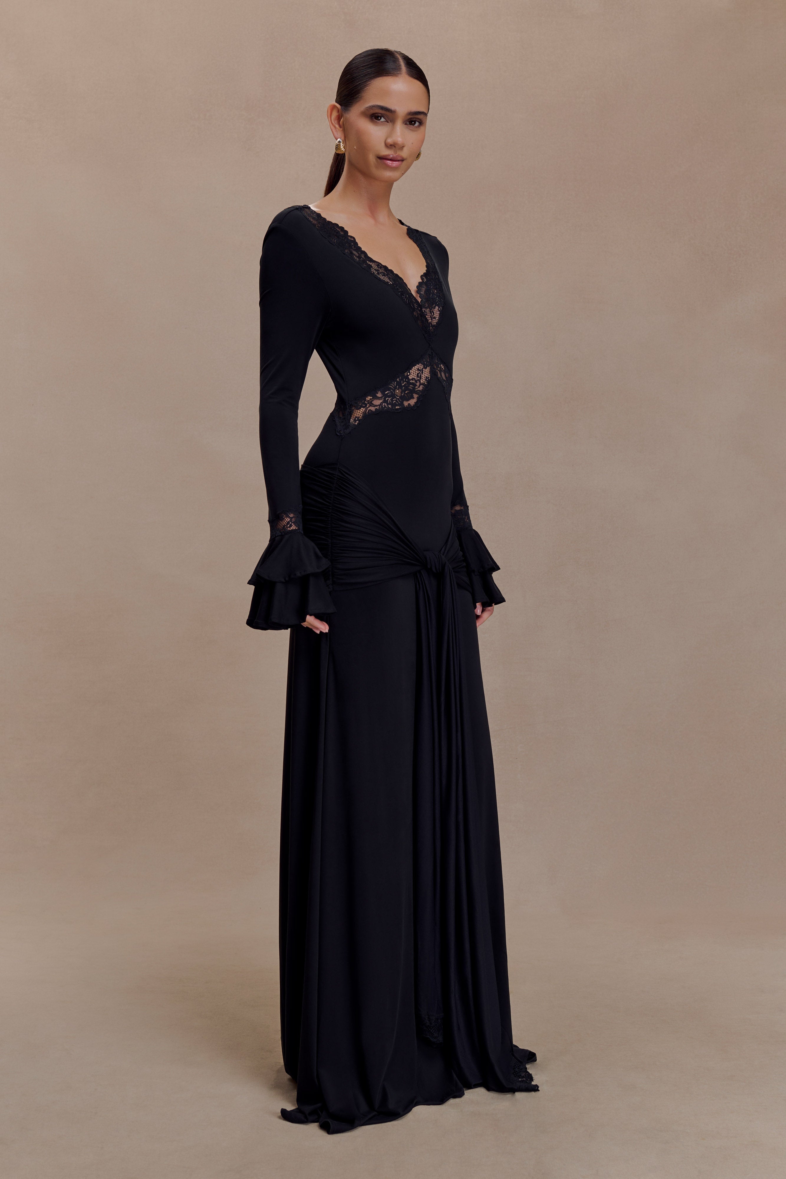 Electra Slinky Lace Maxi Dress - Black - Image 3