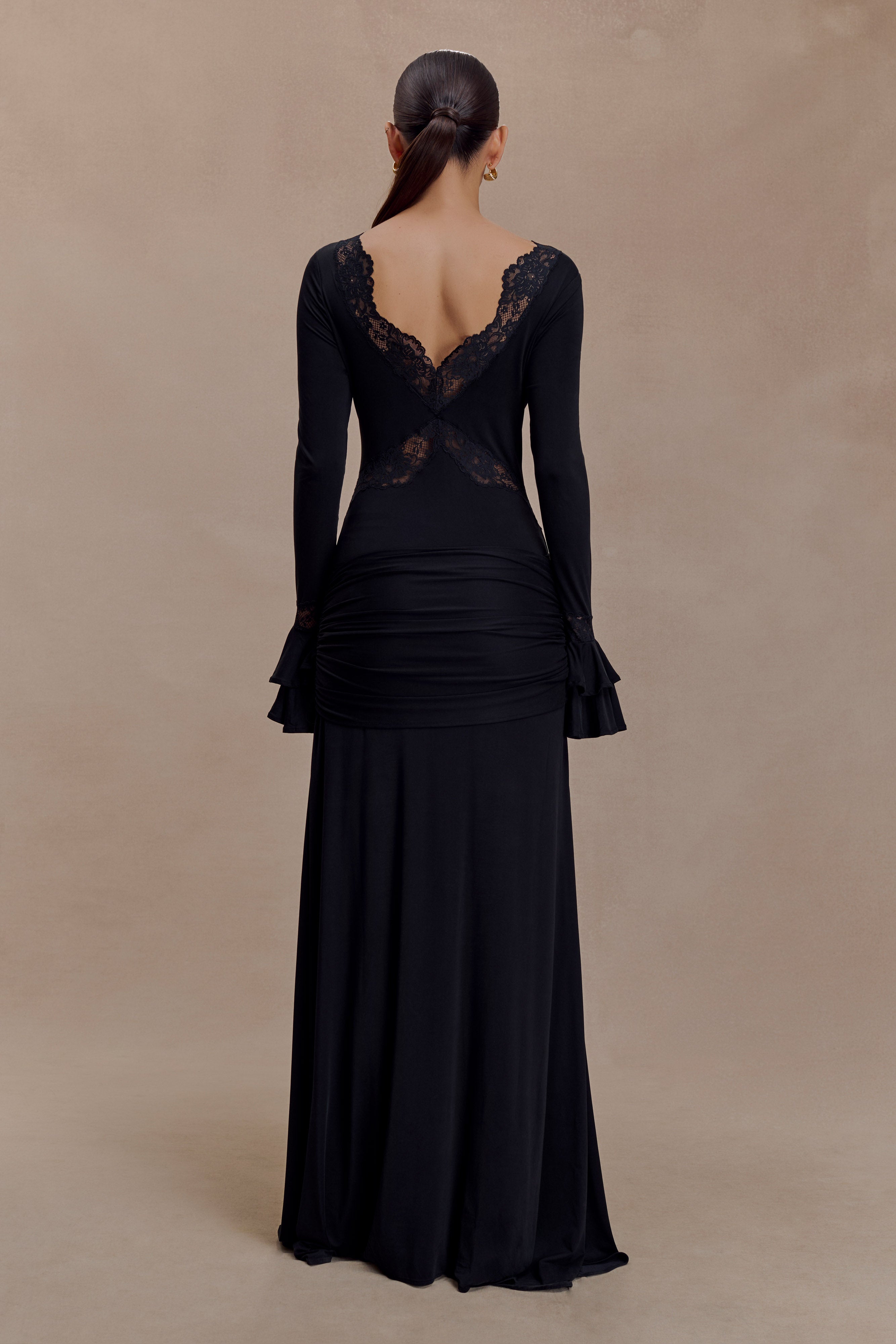 Electra Slinky Lace Maxi Dress - Black - Image 2