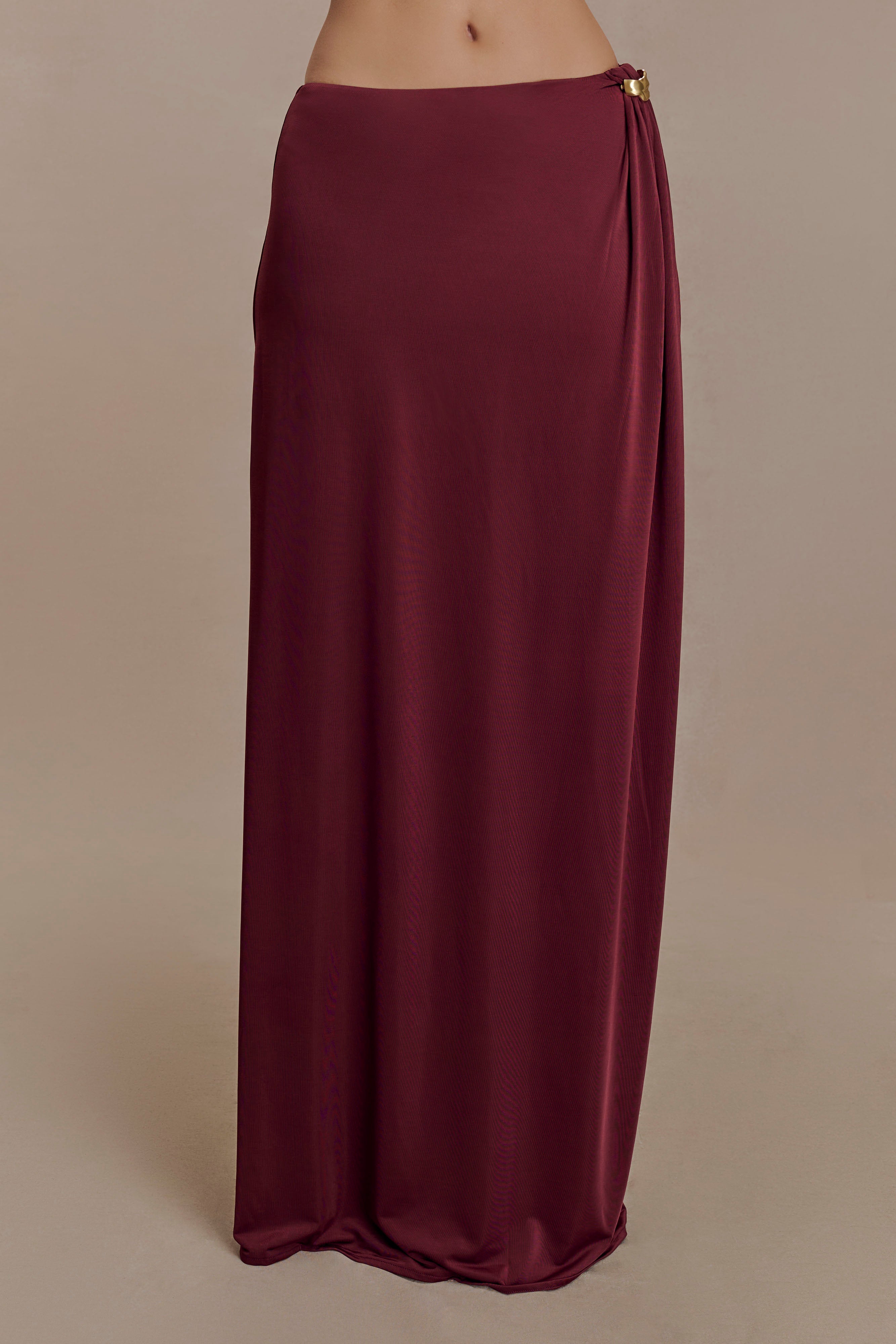 Bridget Slinky Maxi Skirt With Hardware - Burgundy - Image 6