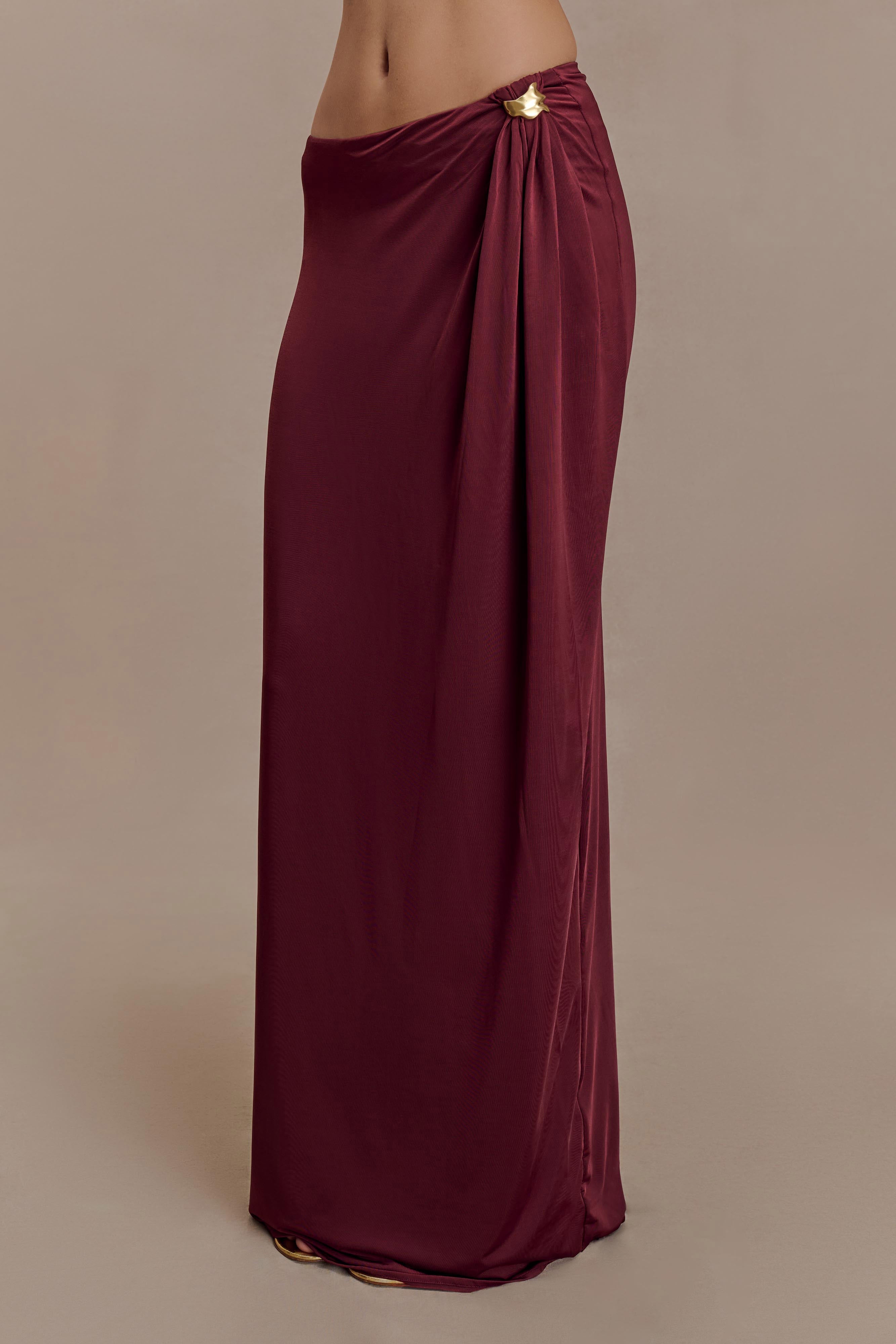 Bridget Slinky Maxi Skirt With Hardware - Burgundy - Image 4