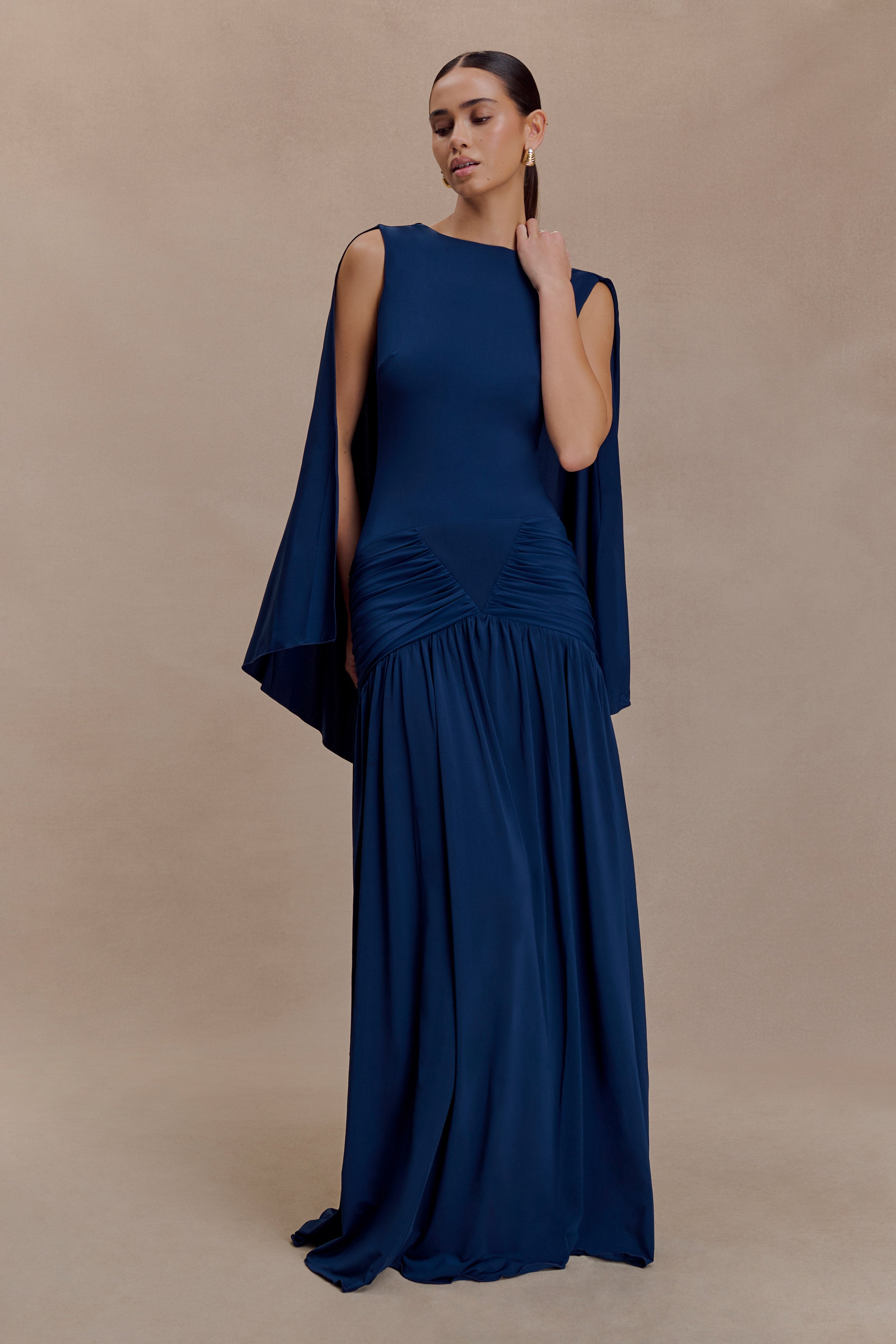 Emory Jersey Cape Maxi Dress - Navy - Image 5