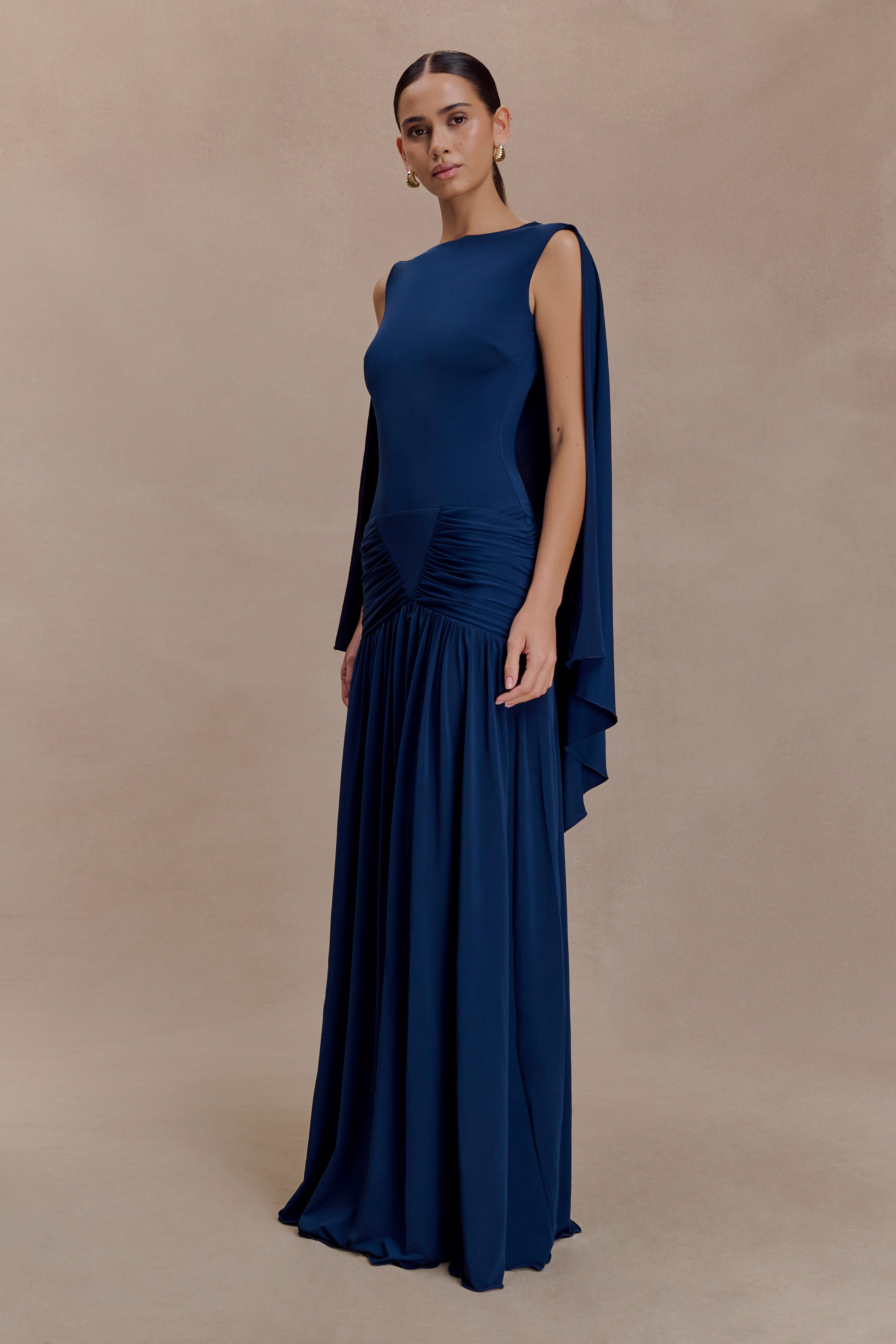 Emory Jersey Cape Maxi Dress - Navy - Image 4