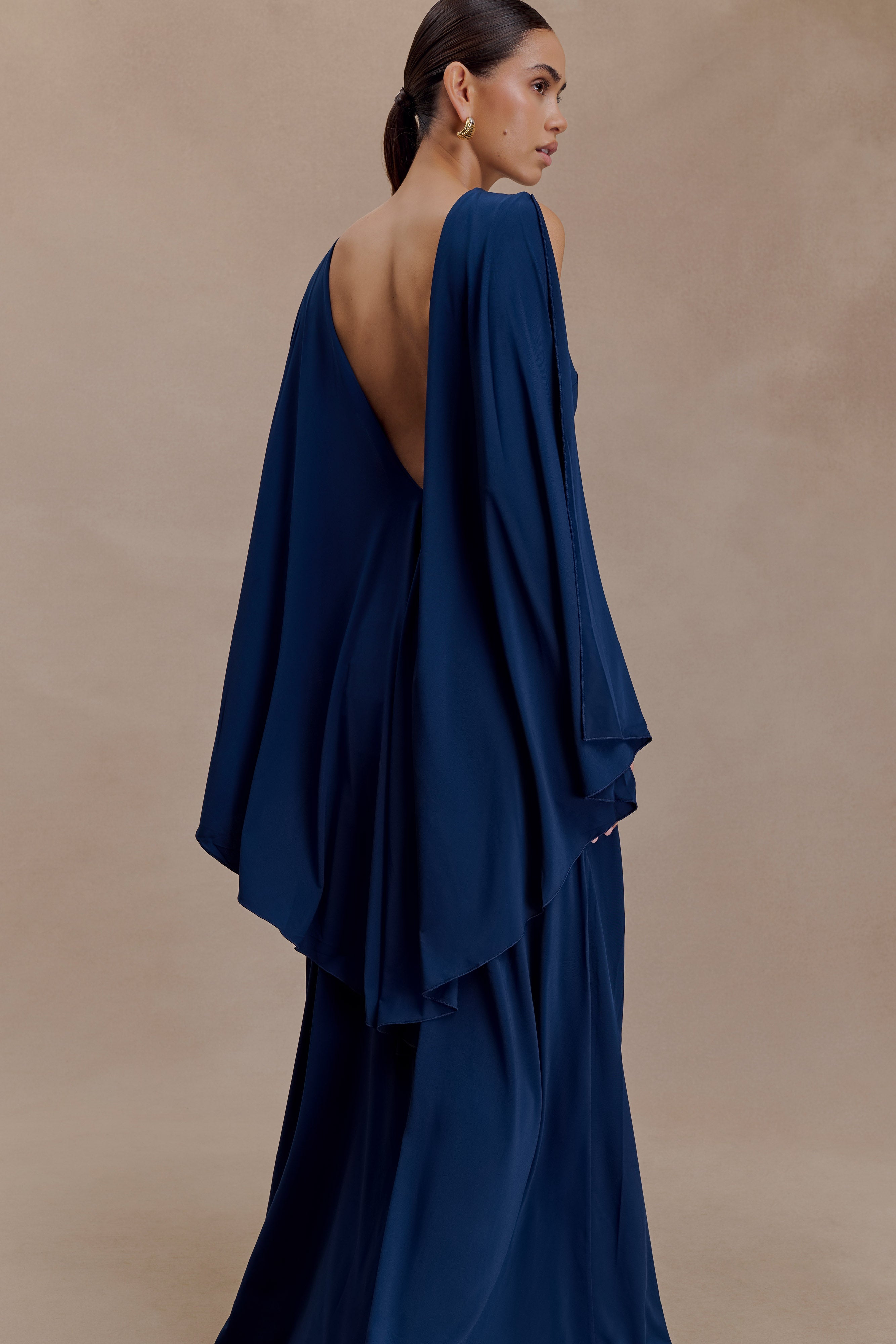 Emory Jersey Cape Maxi Dress - Navy - Image 3