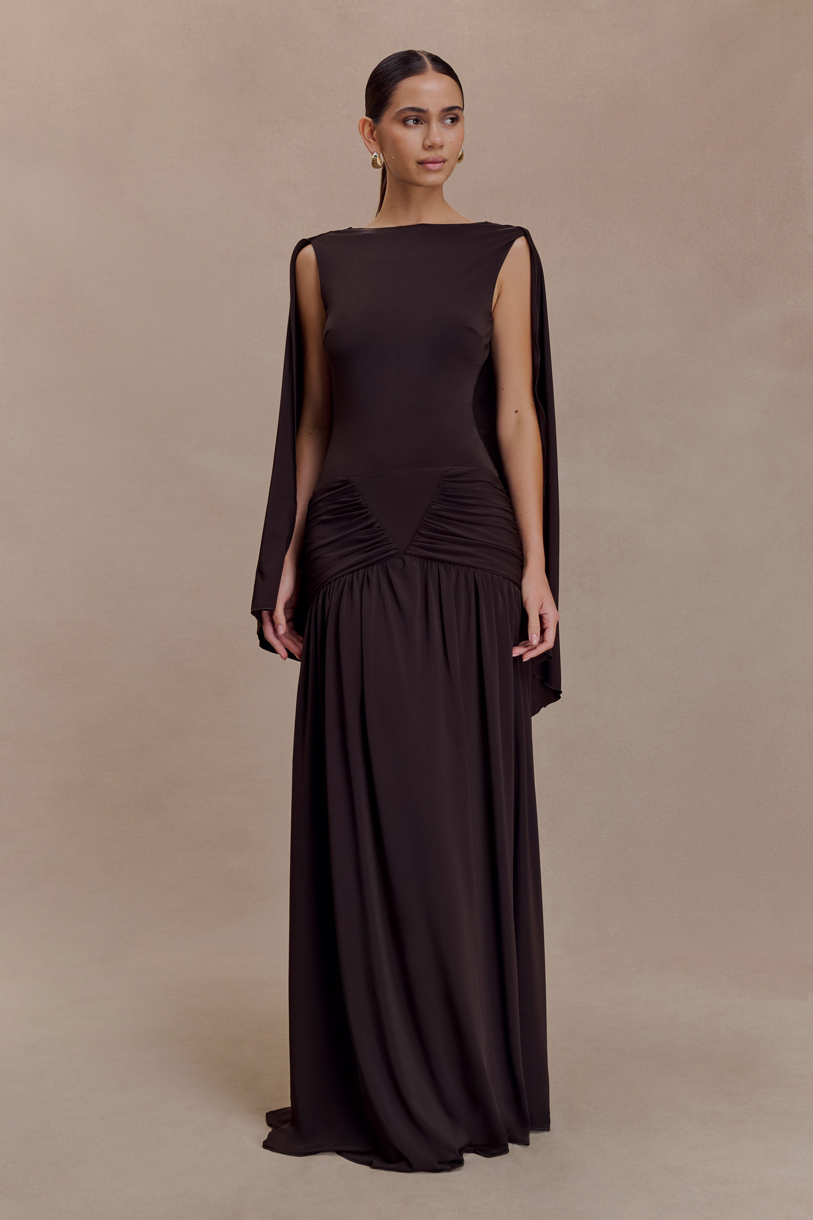 Emory Jersey Cape Maxi Dress - Chocolate - Image 5