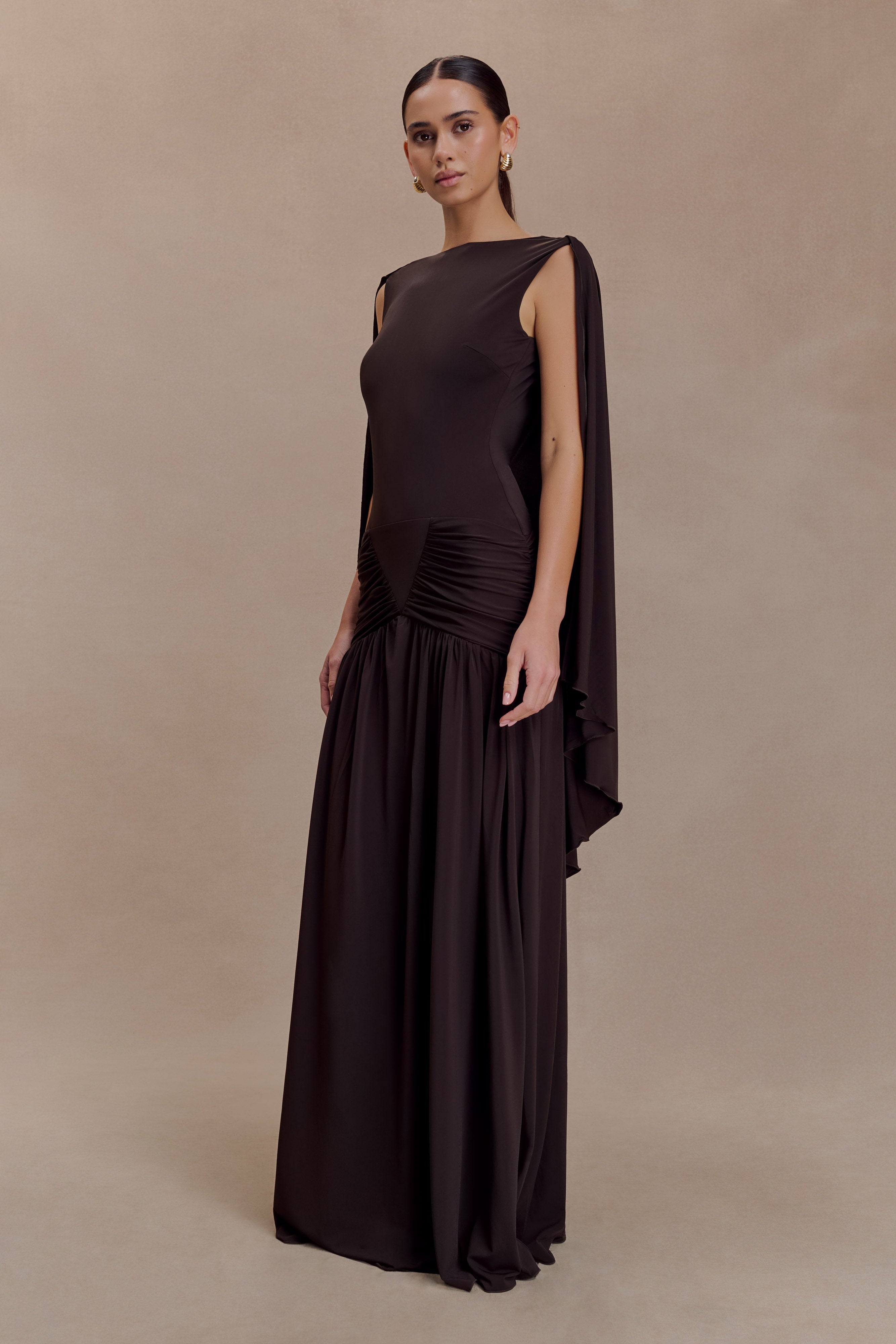 Emory Jersey Cape Maxi Dress - Chocolate - Image 4