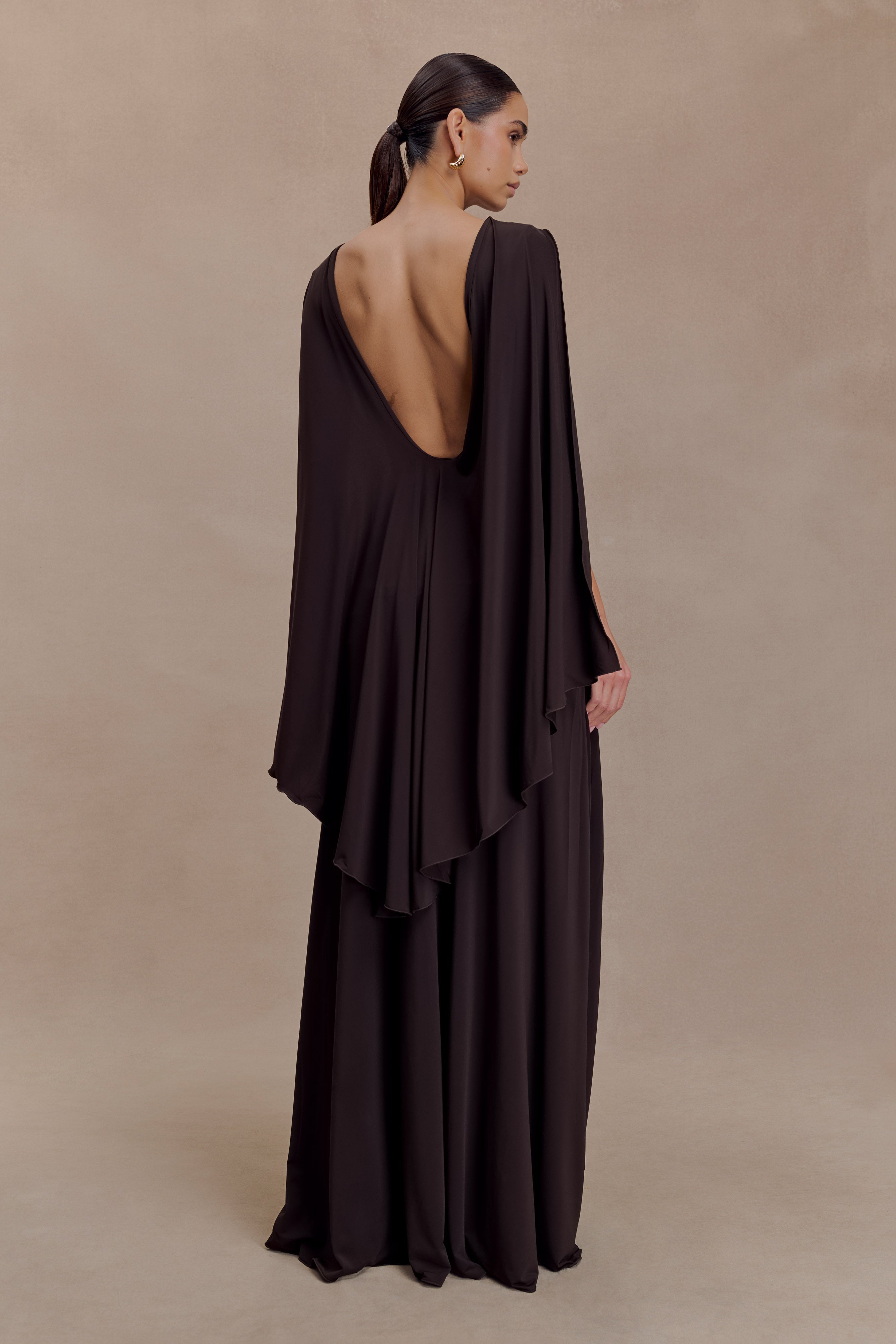 Emory Jersey Cape Maxi Dress - Chocolate - Image 3
