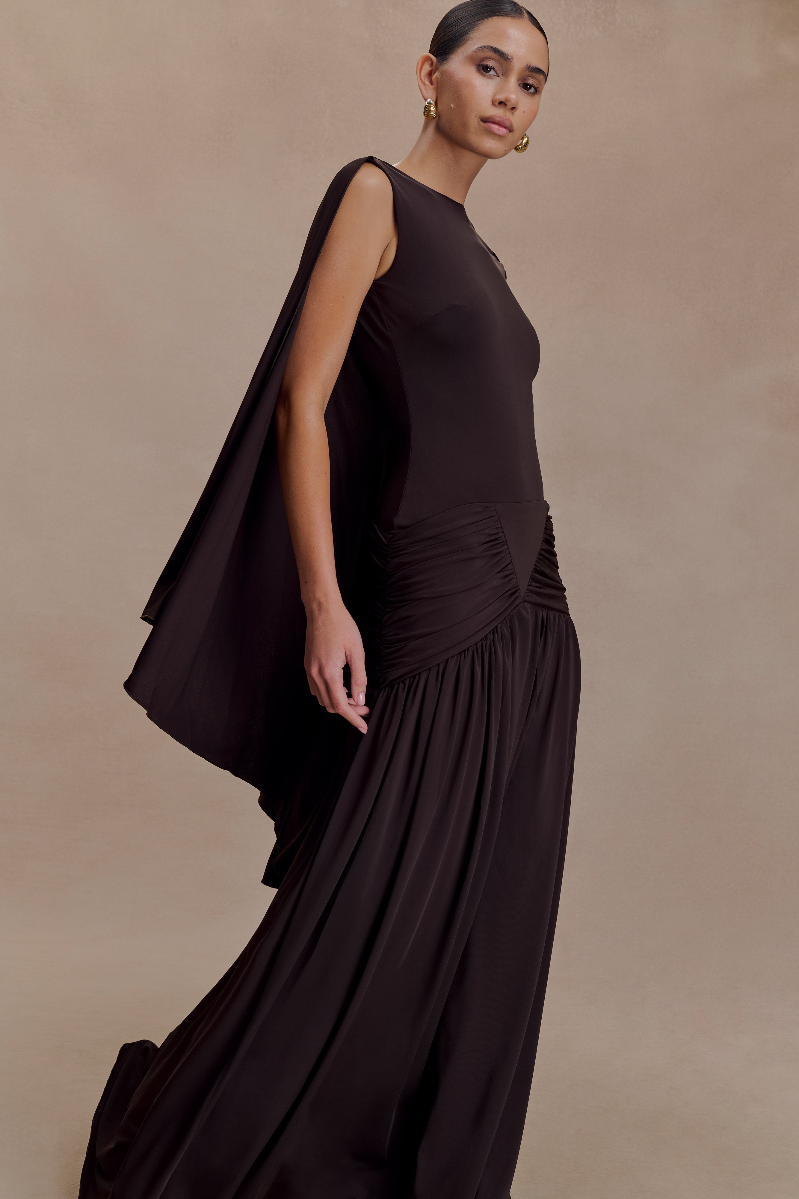 Emory Jersey Cape Maxi Dress - Chocolate - Image 7