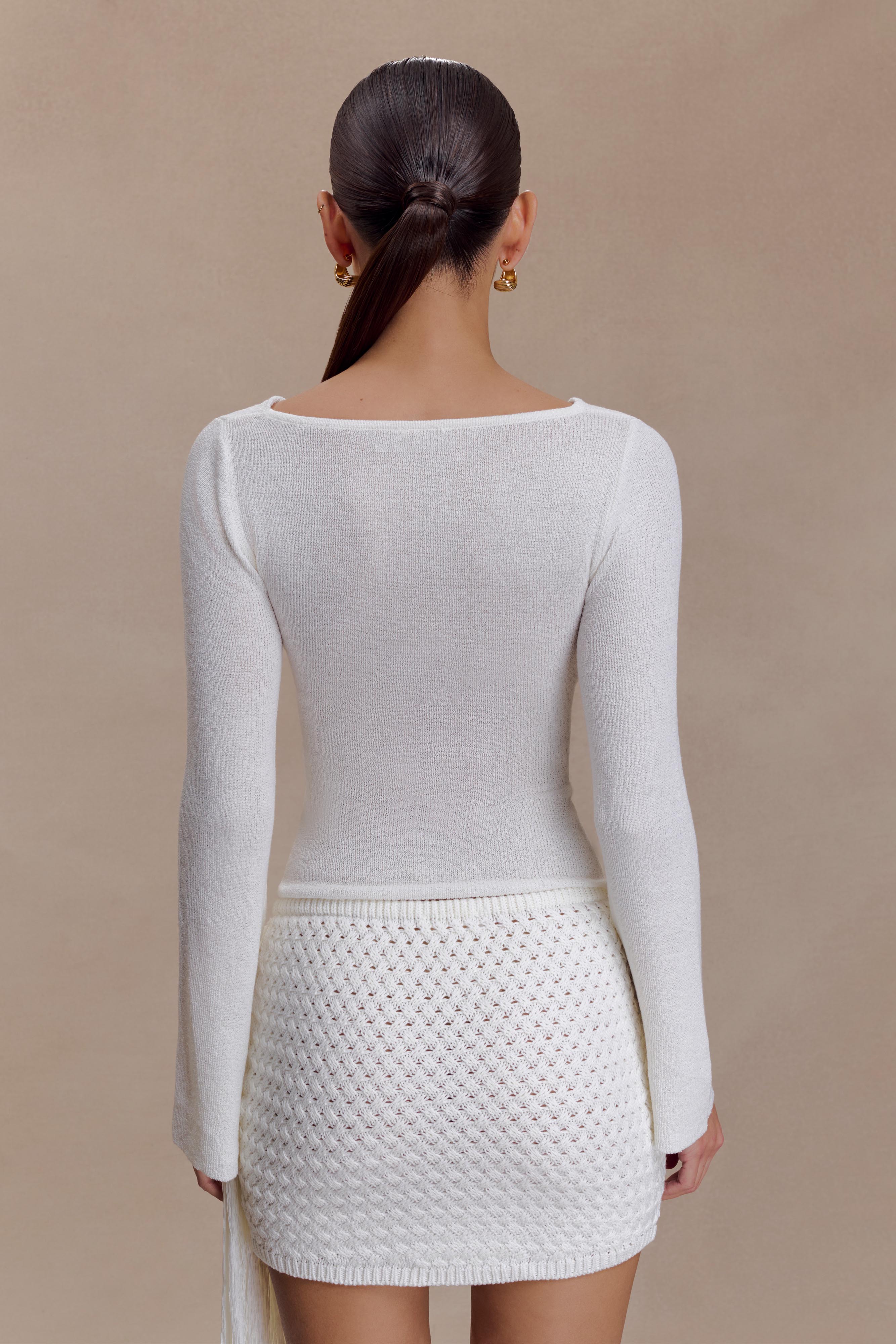Alternative view of Elowen Knit Cowl Long Sleeve Top - White