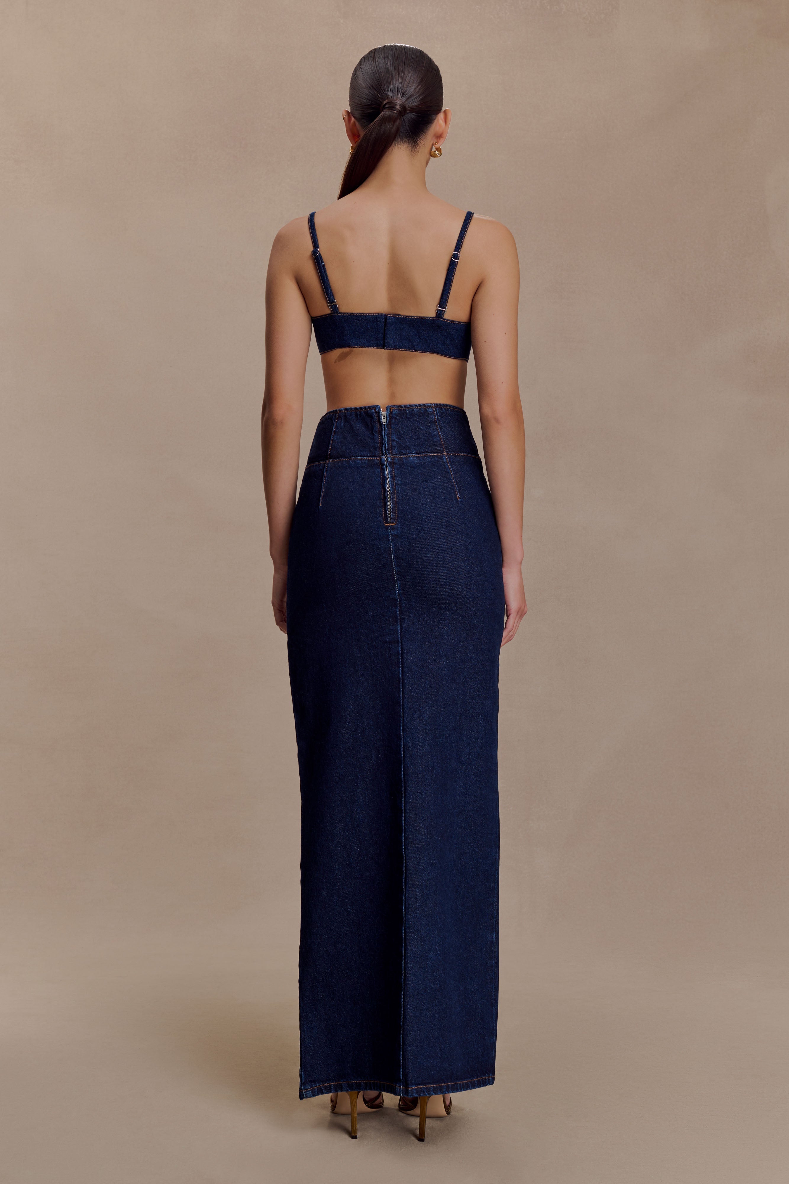 Maylena High Rise Denim Maxi Skirt - Indigo Blue - Image 2