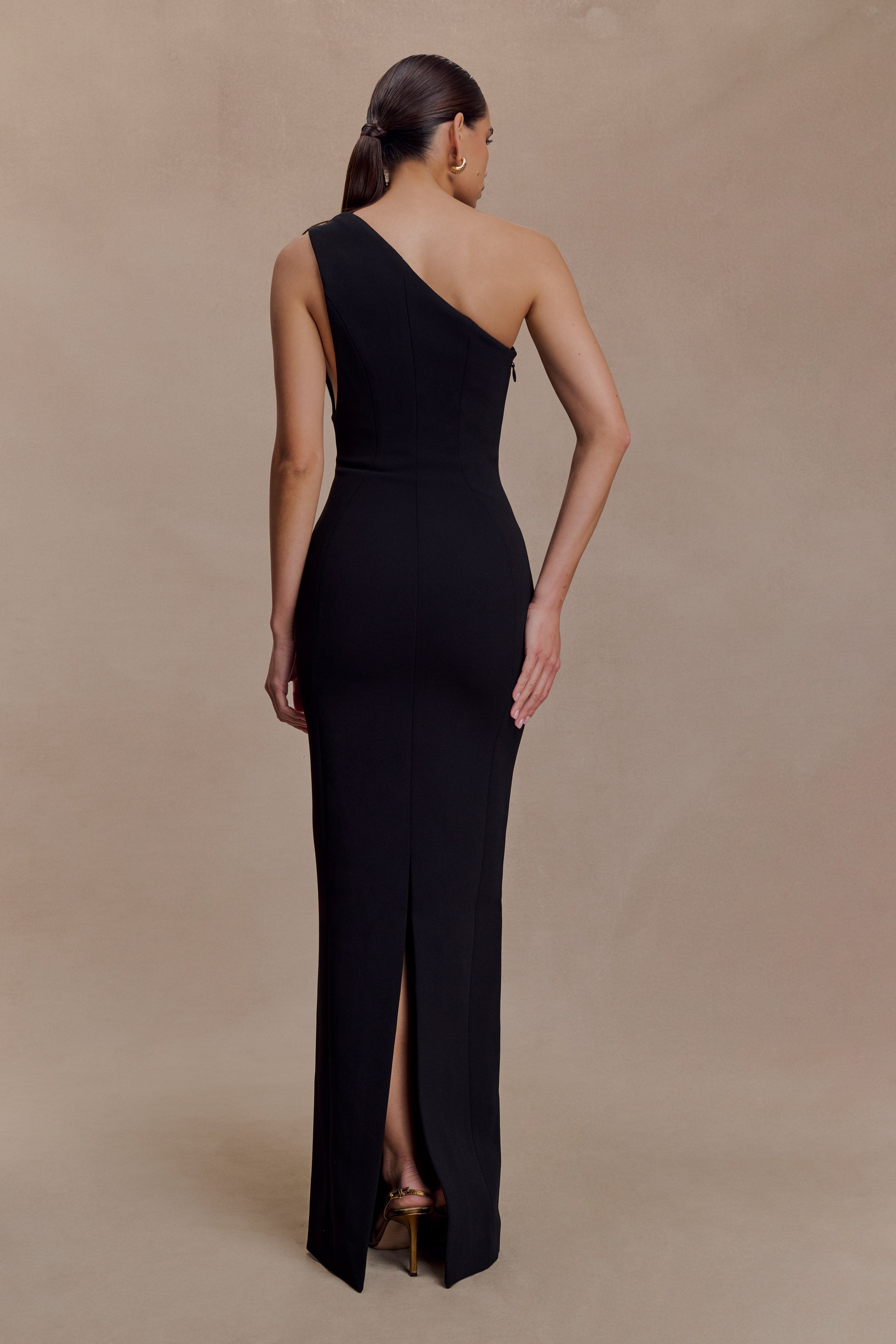 Alternative view of Milena One Shoulder Crepe Maxi Dress - Black