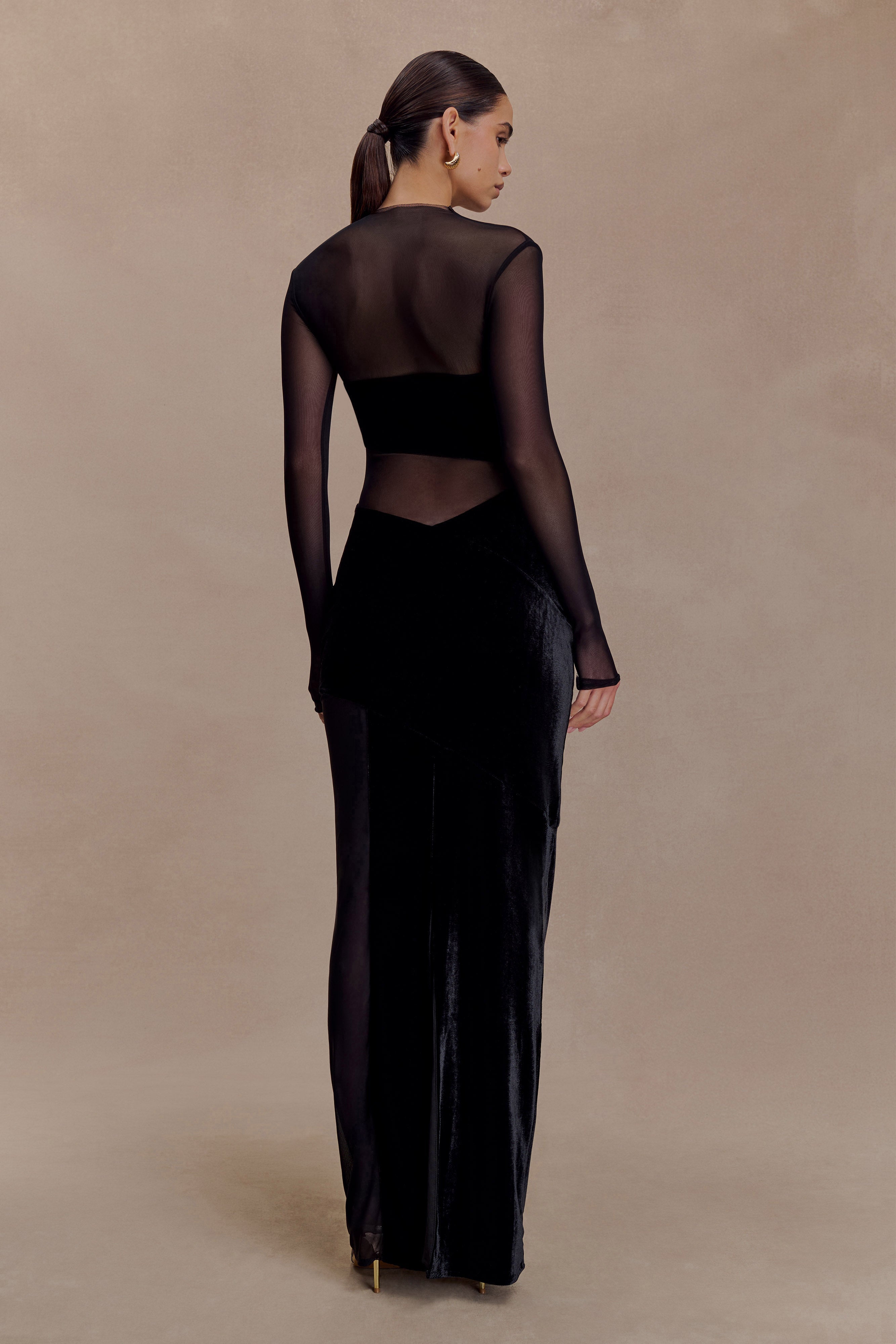 Davina Velvet And Mesh Maxi Dress - Black - Image 2