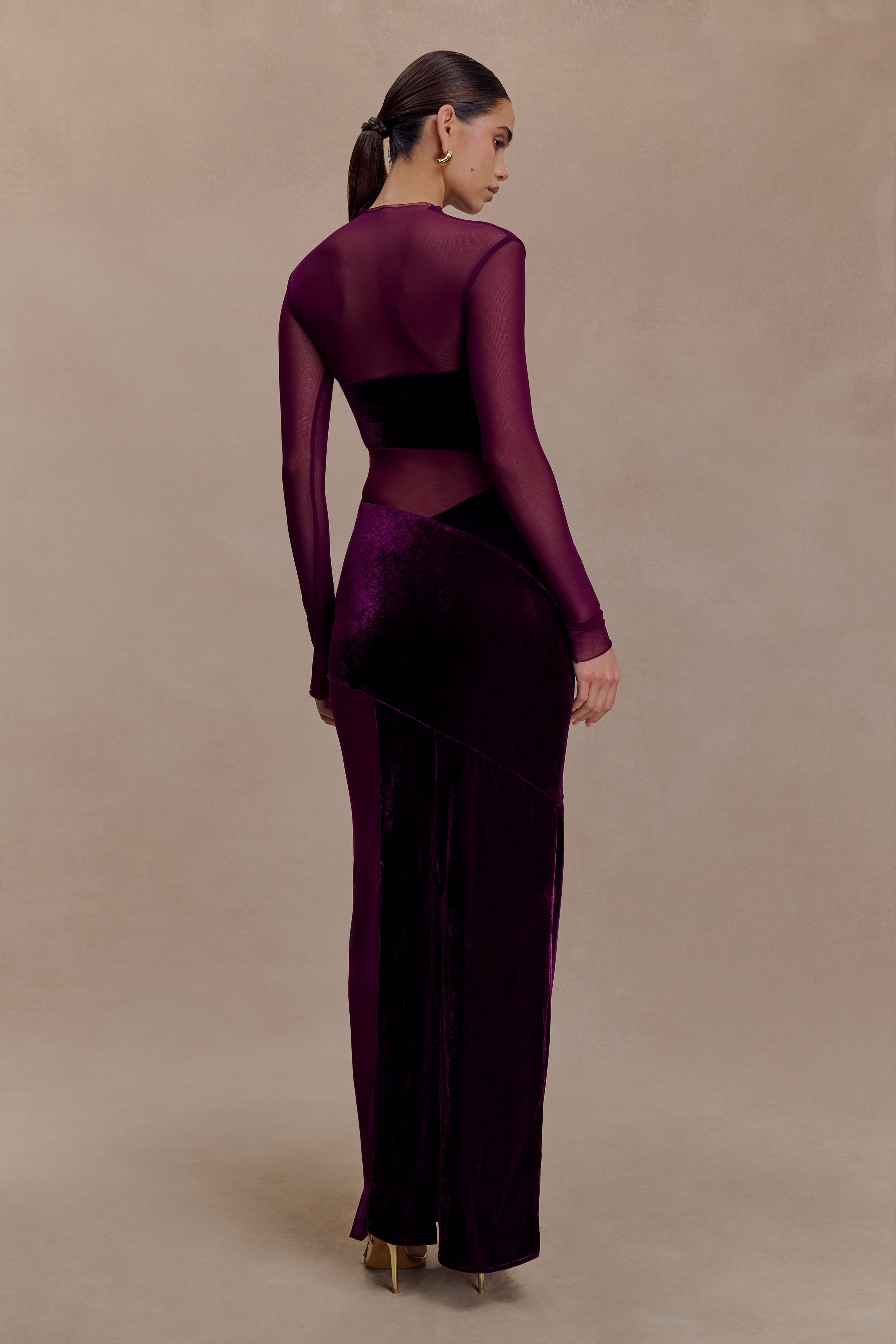 Alternative view of Davina Velvet And Mesh Maxi Dress - Purple