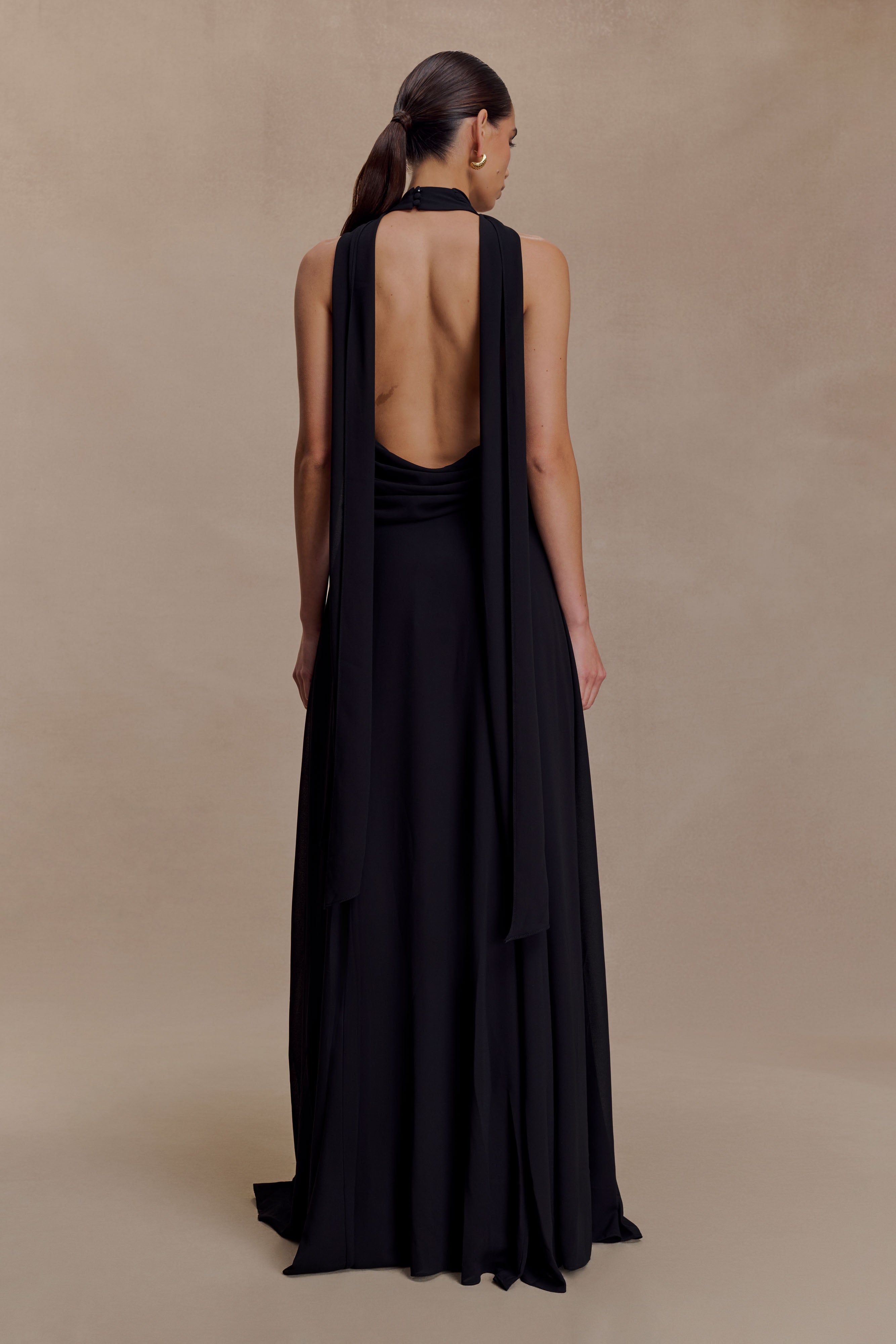 Santal Floral Chiffon Halter Maxi Dress - Black - Image 5