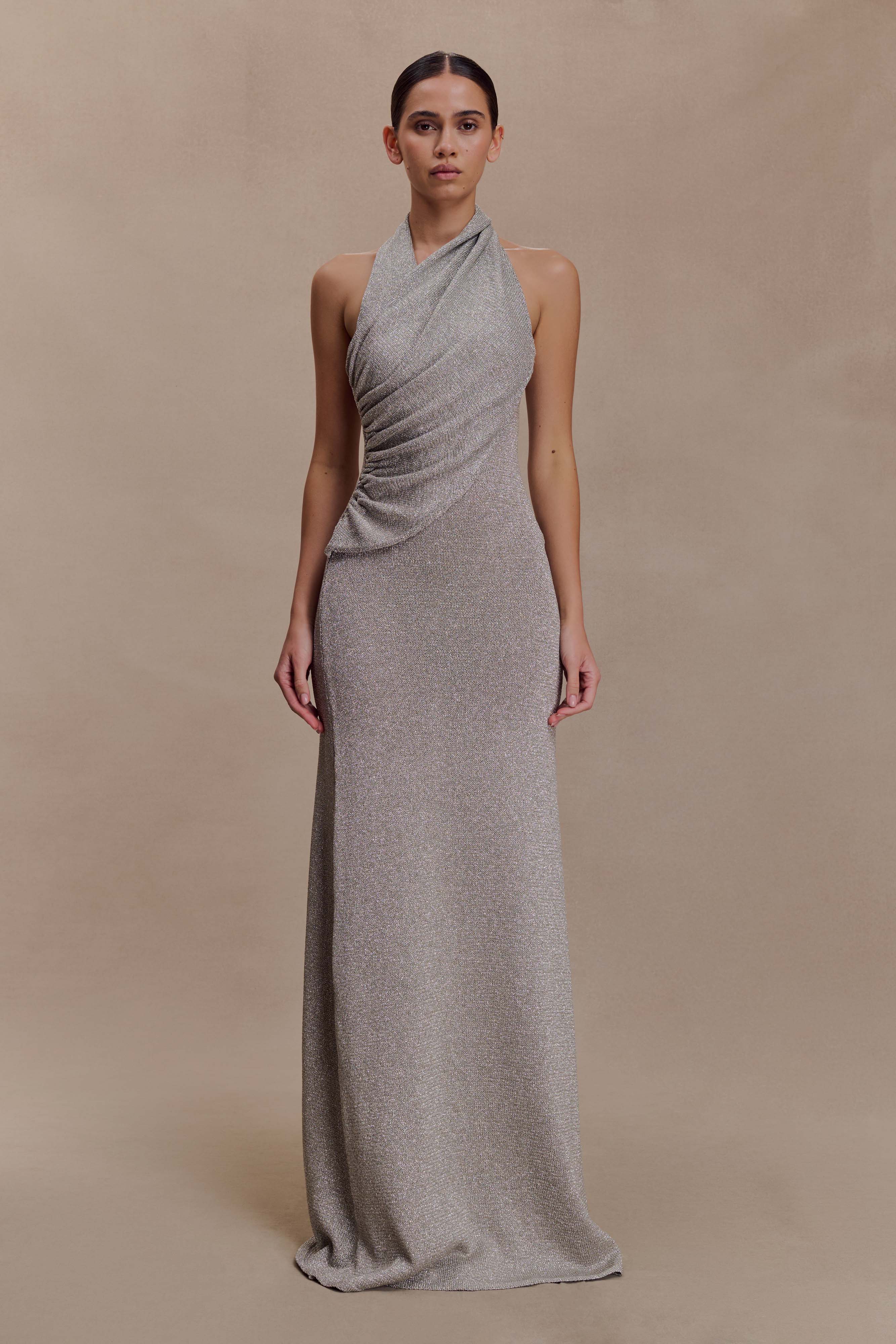 Elma Lurex Knit Halter Maxi Dress - Silver - Image 6