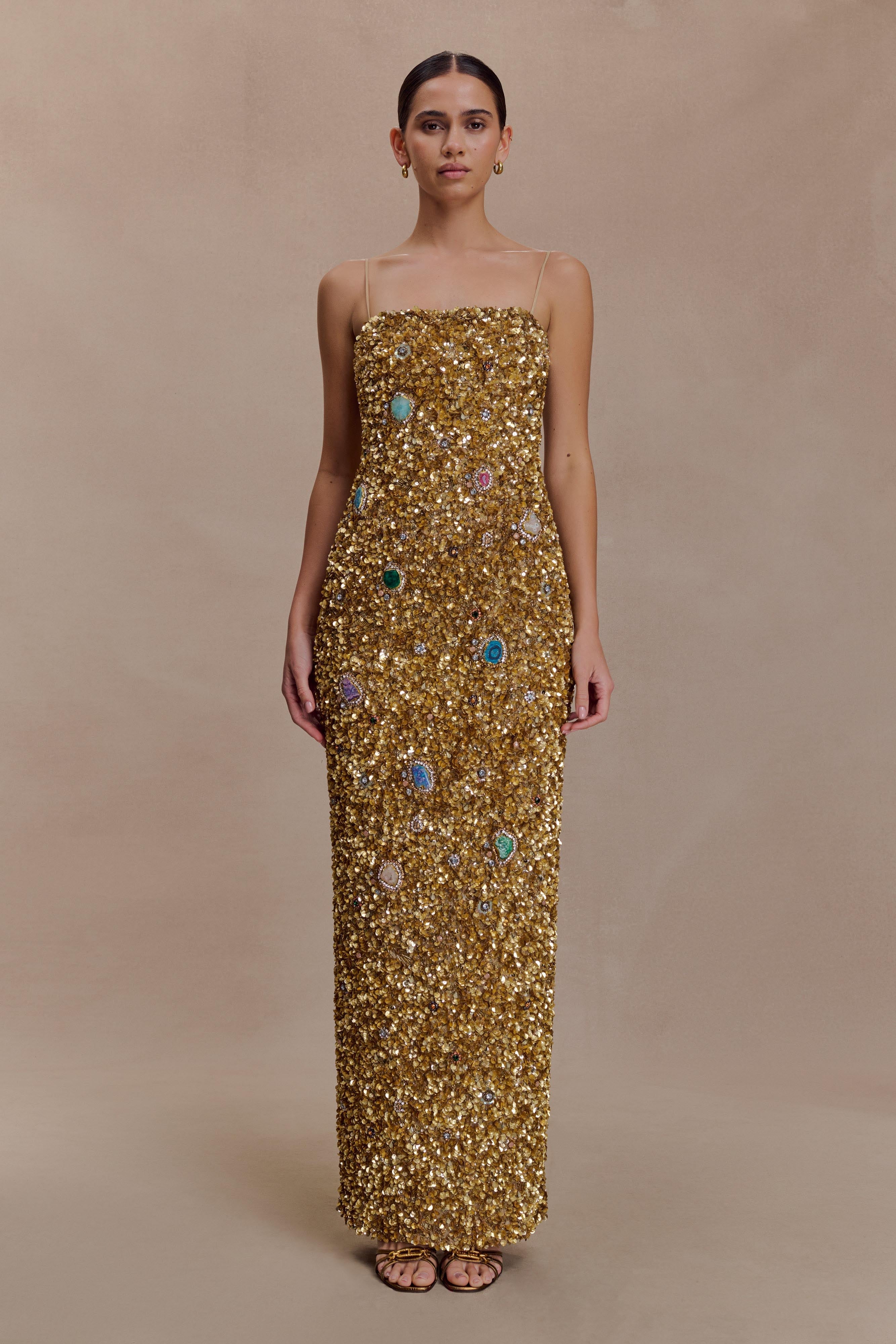 Porter Hand Beaded Midi Dress - Gold - Image 7