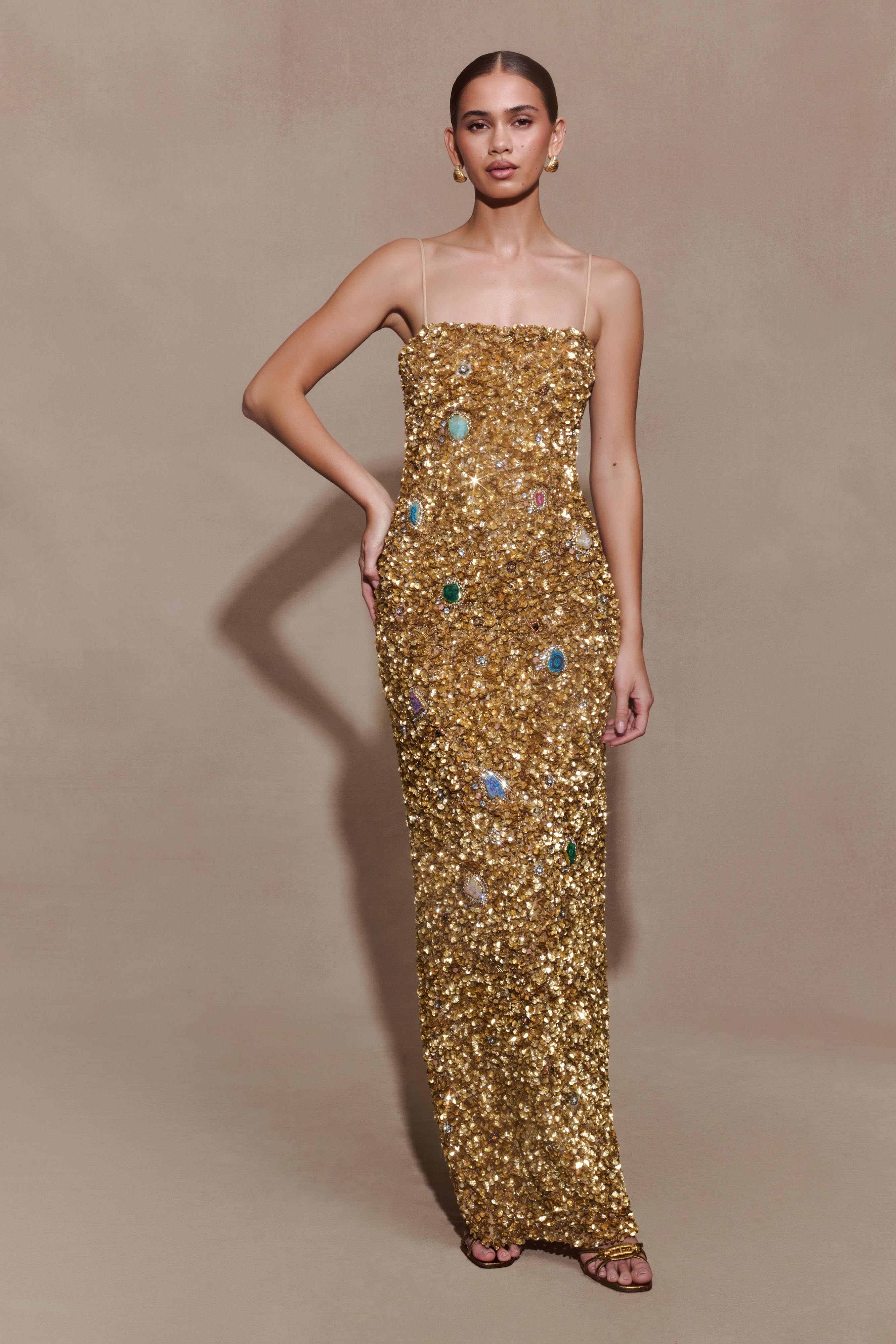 Porter Hand Beaded Midi Dress - Gold - Image 5