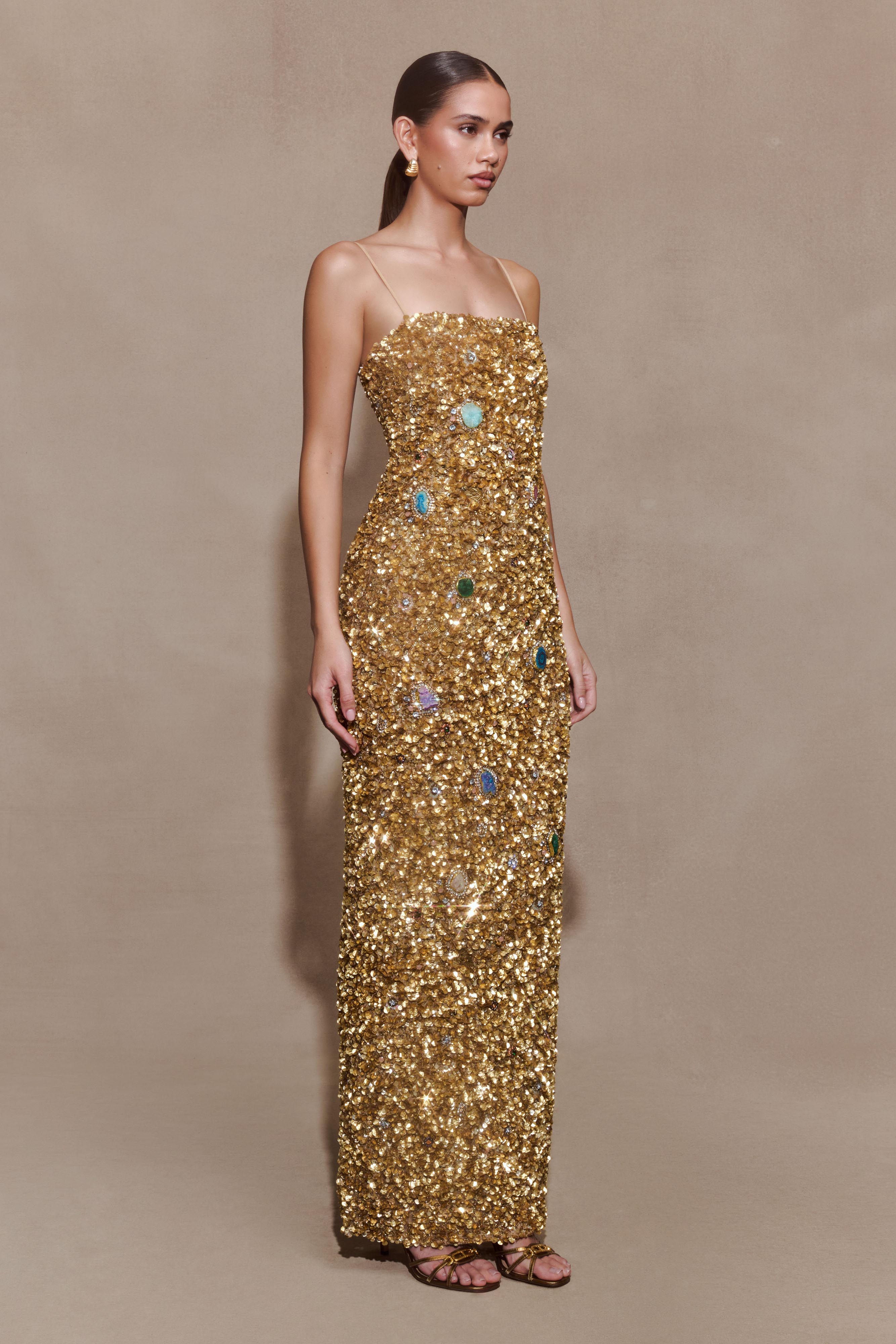 Porter Hand Beaded Midi Dress - Gold - Image 4