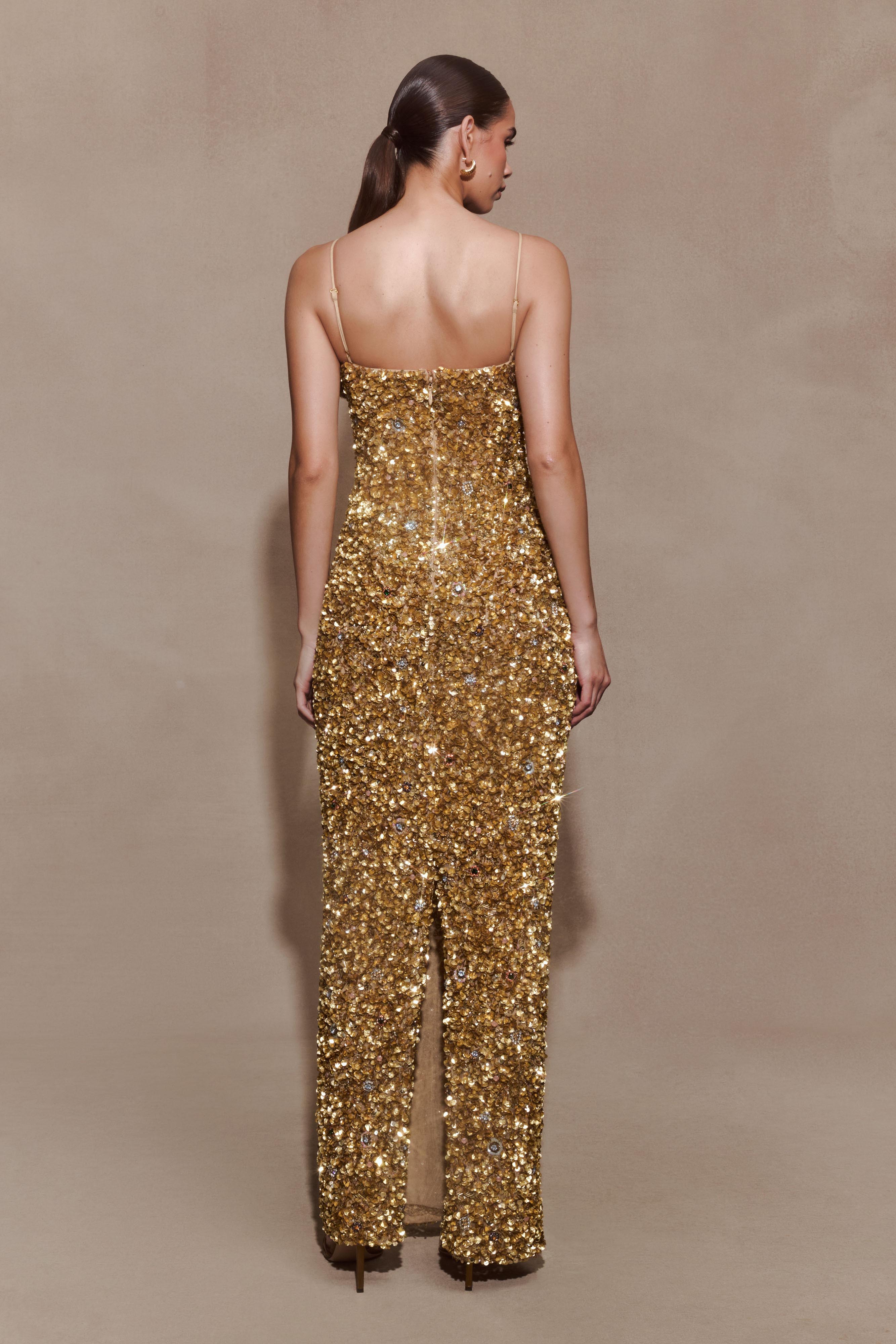 Porter Hand Beaded Midi Dress - Gold - Image 3