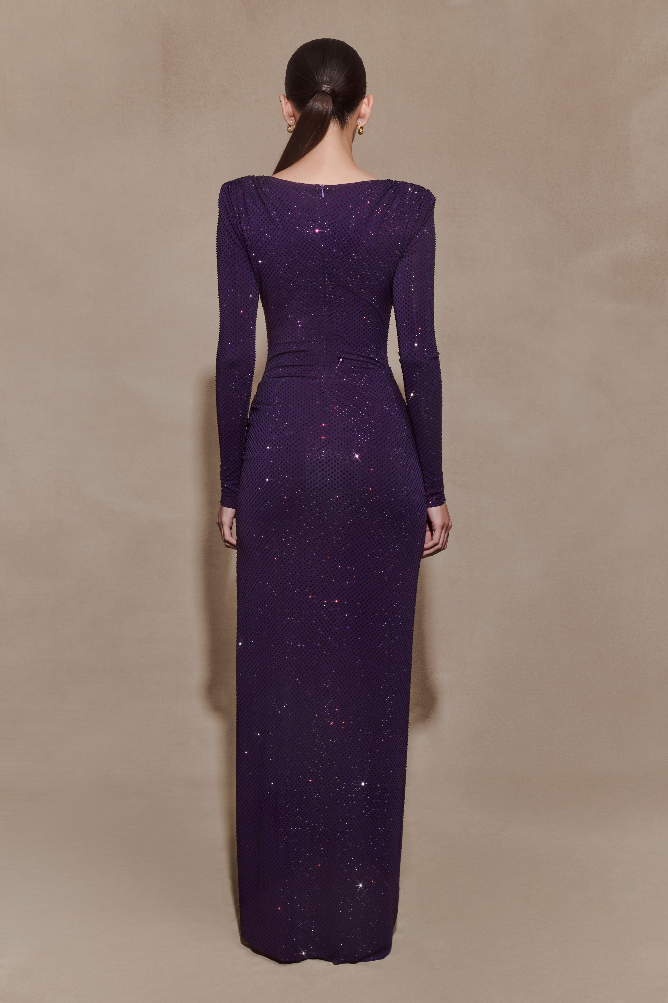 Deanna Long Sleeve Diamante Maxi Dress - Purple - Image 2