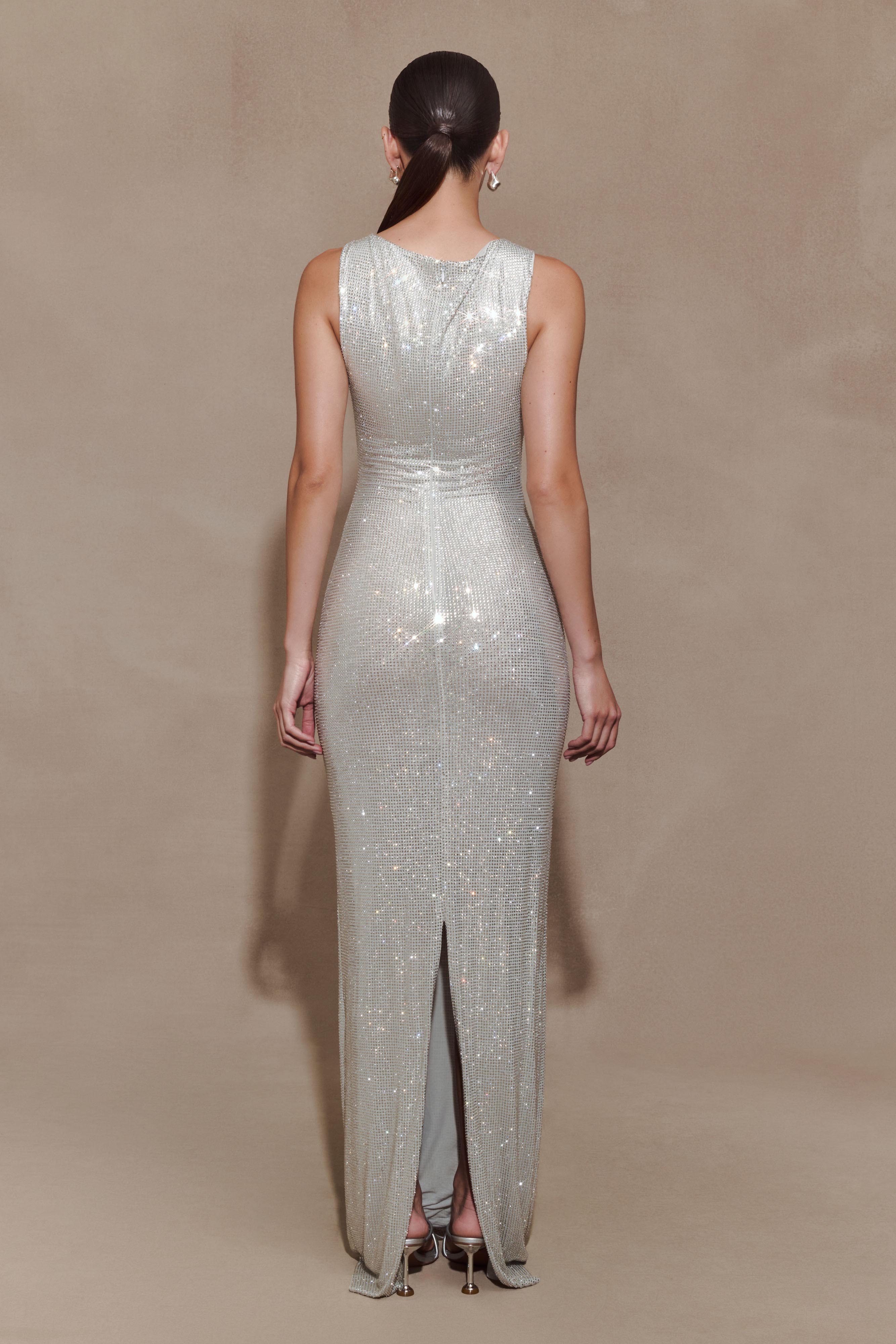 Magnolia Sleeveless Diamante Maxi Dress - Silver - Image 2