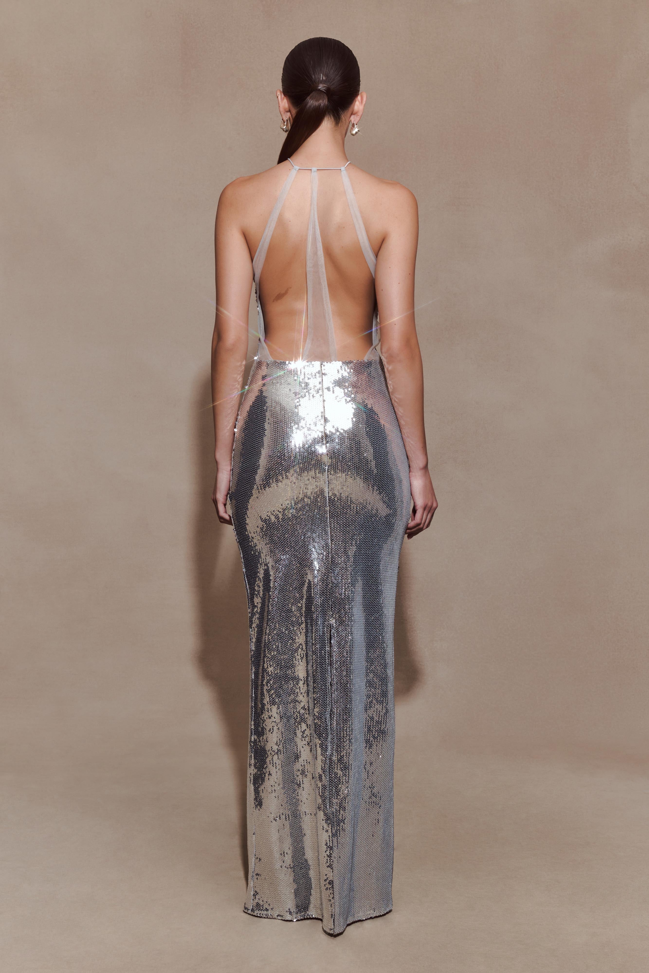 Baldwin Sequin Cut Out Maxi Dress - Silver - Image 3