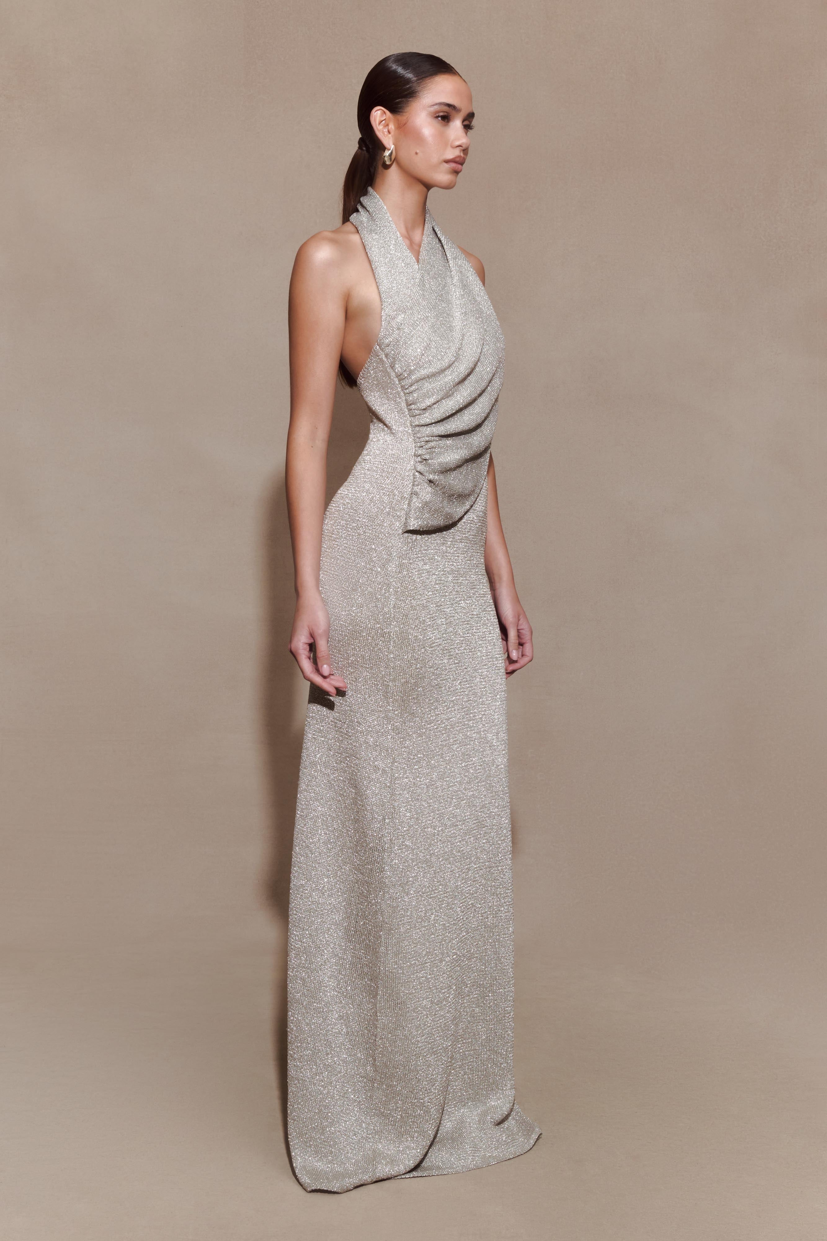 Elma Lurex Knit Halter Maxi Dress - Silver - Image 5