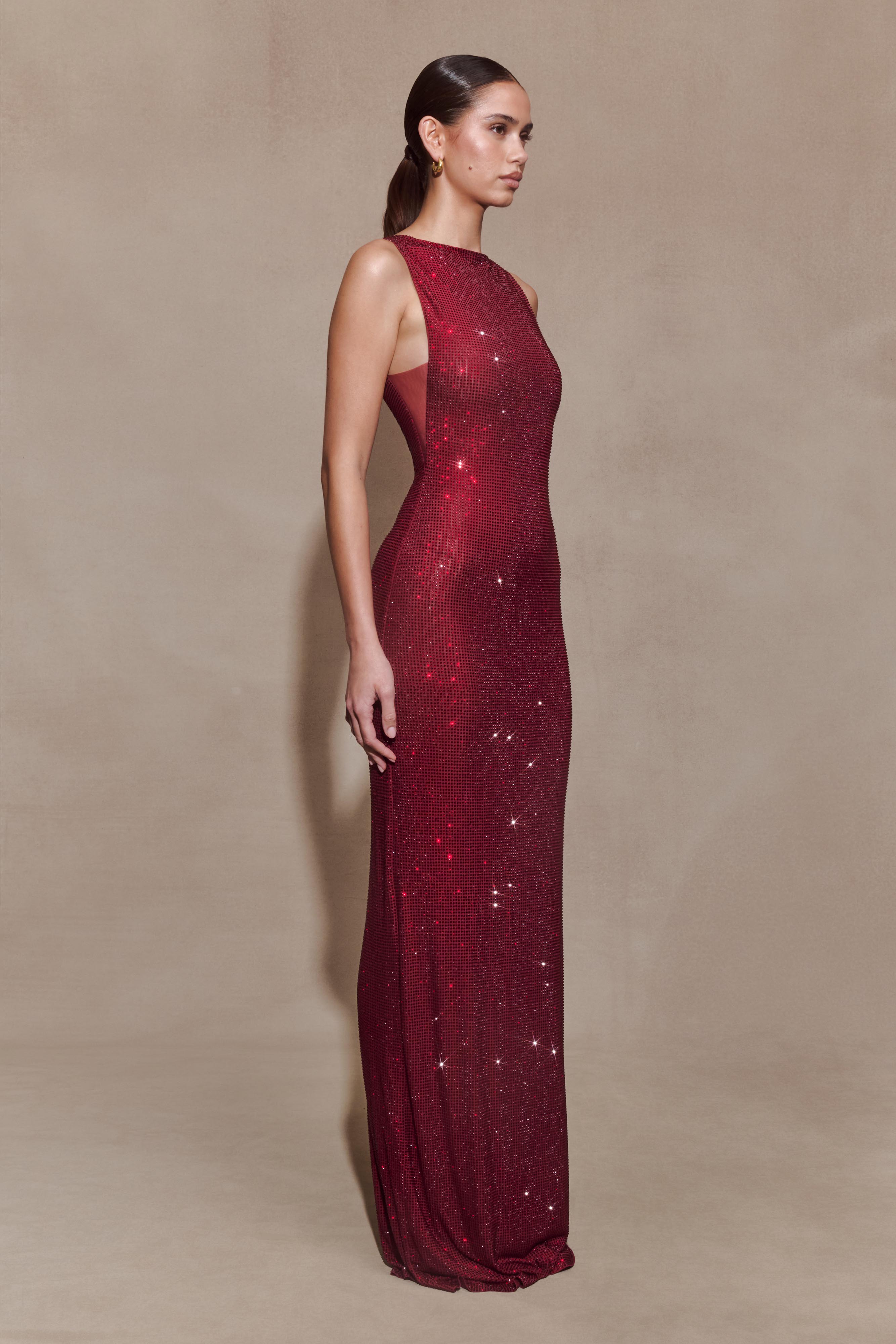 Magnolia Sleeveless Diamante Maxi Dress - Wine - Image 3