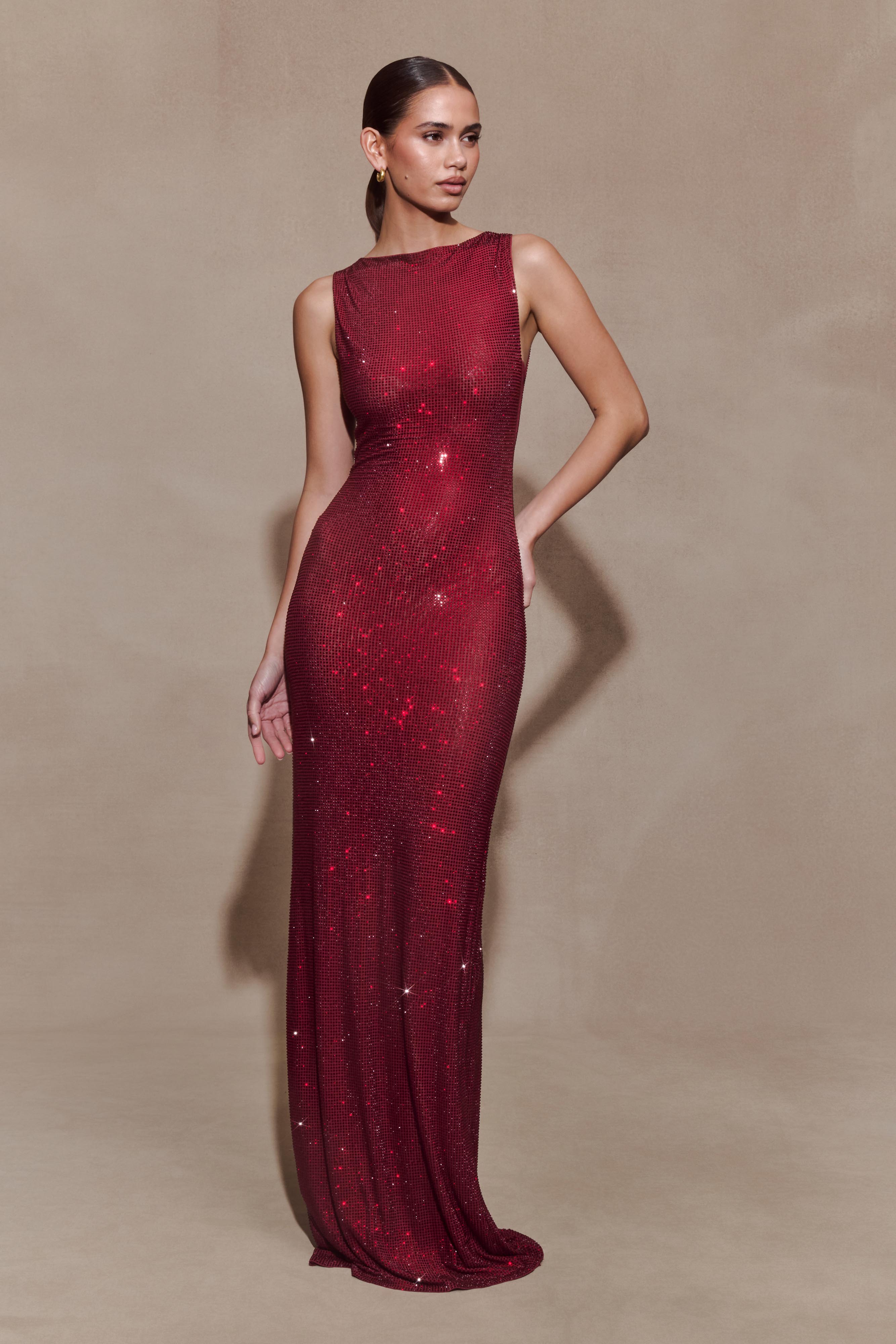 Magnolia Sleeveless Diamante Maxi Dress - Wine - Image 4