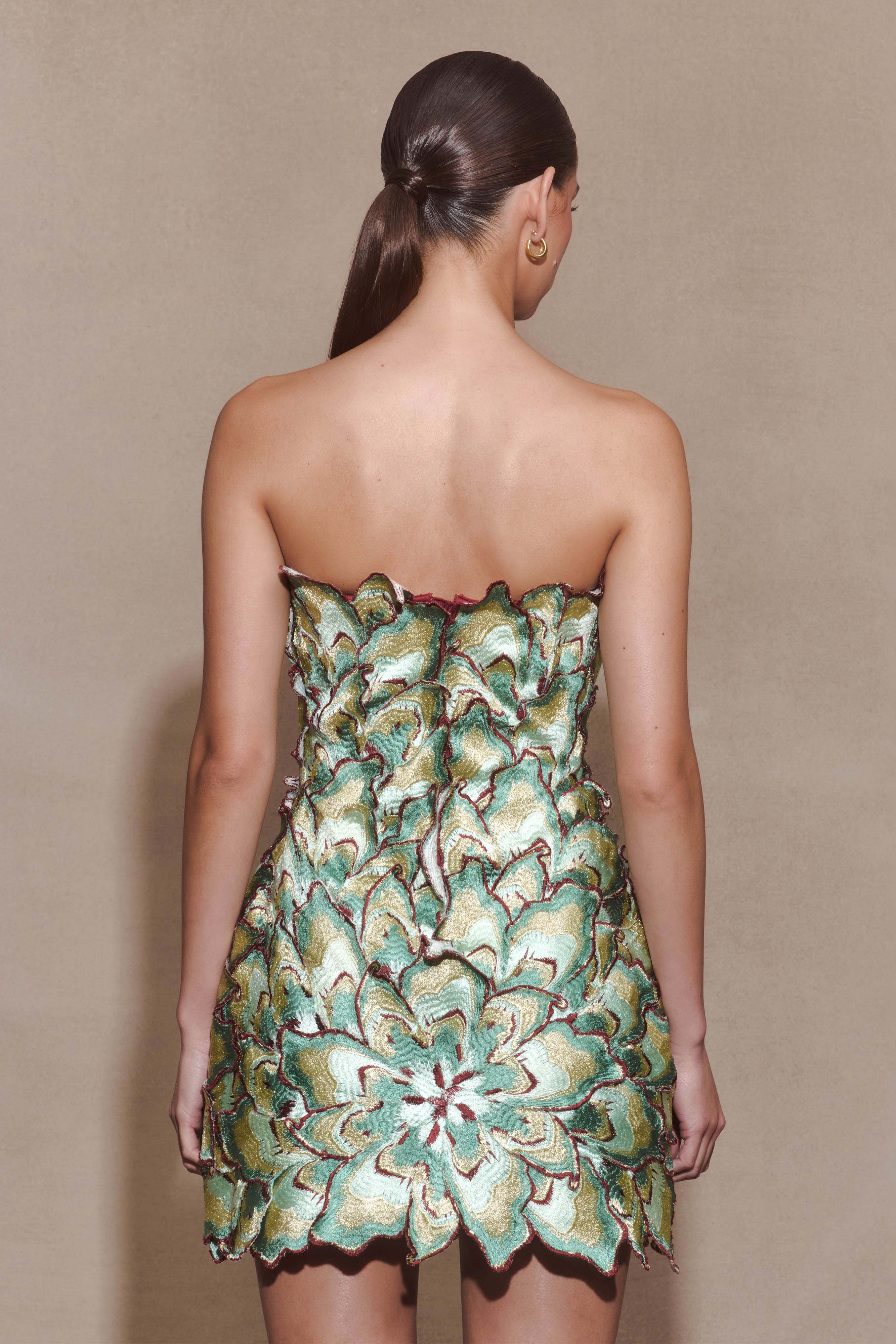 Juniper Hand Embroidered Floral Mini Dress - Gold/Teal - Image 4