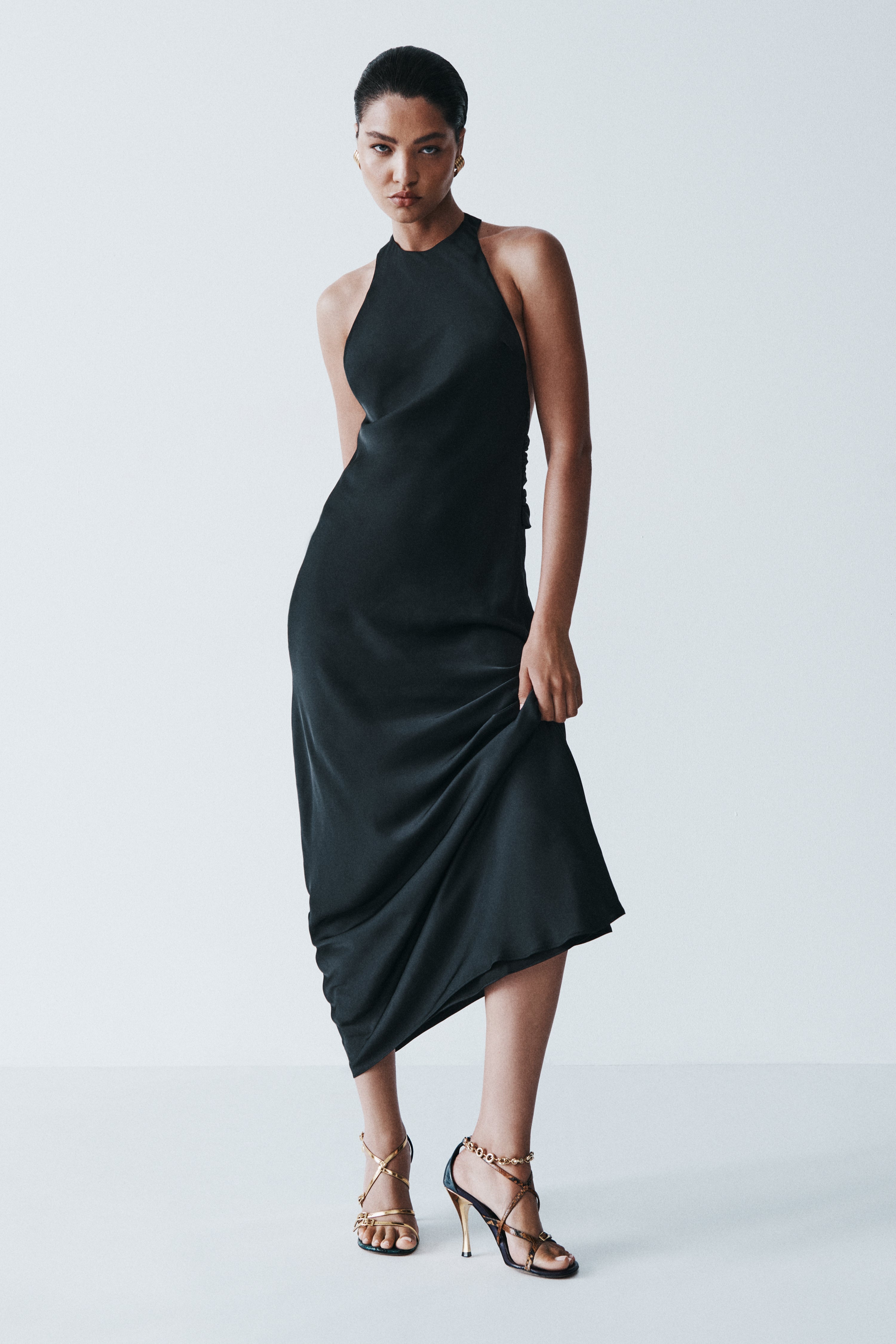 Rinna Satin Halter Maxi Dress - Black - Image 6