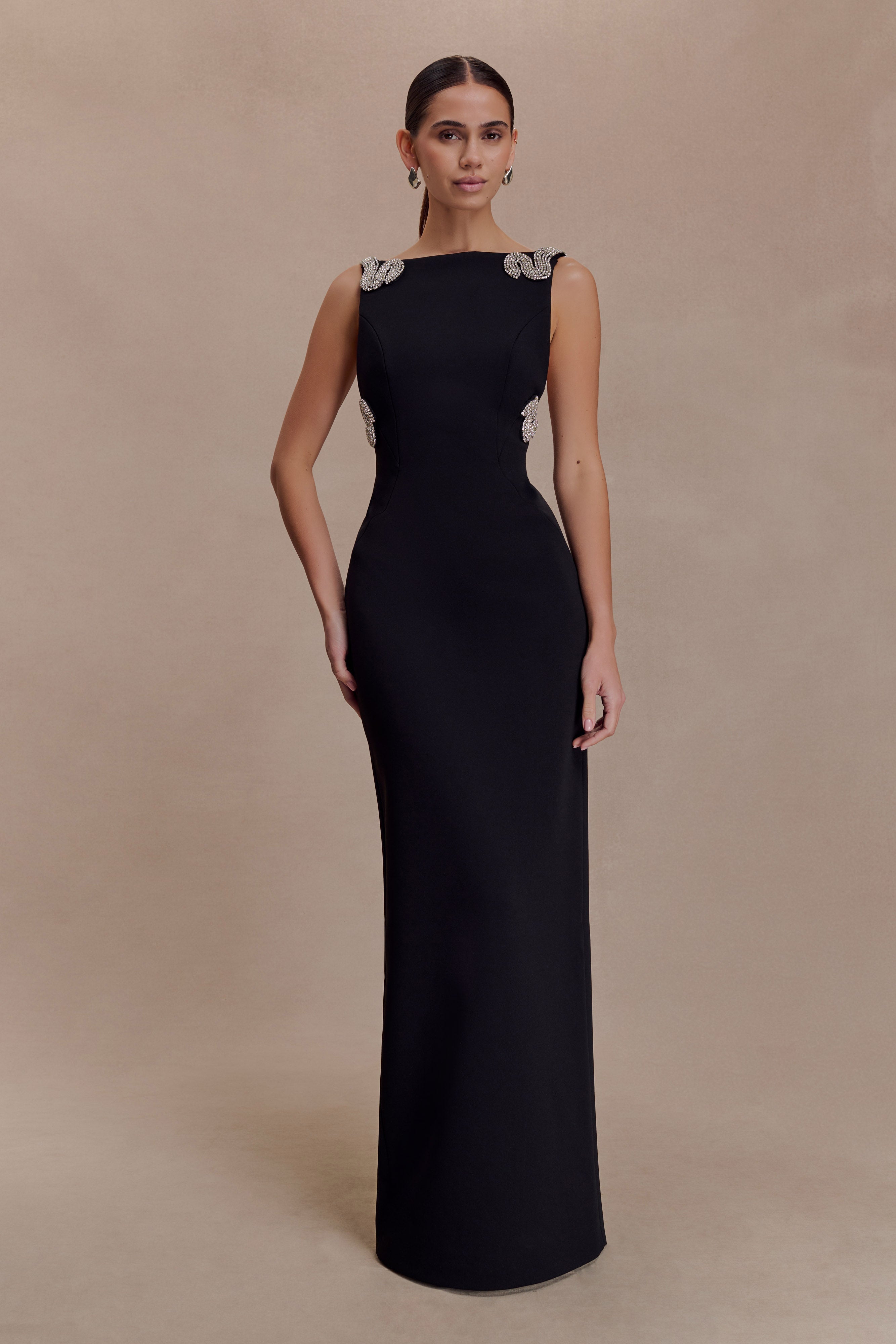 Lorde Embellished Crepe Maxi Dress - Black - Image 8