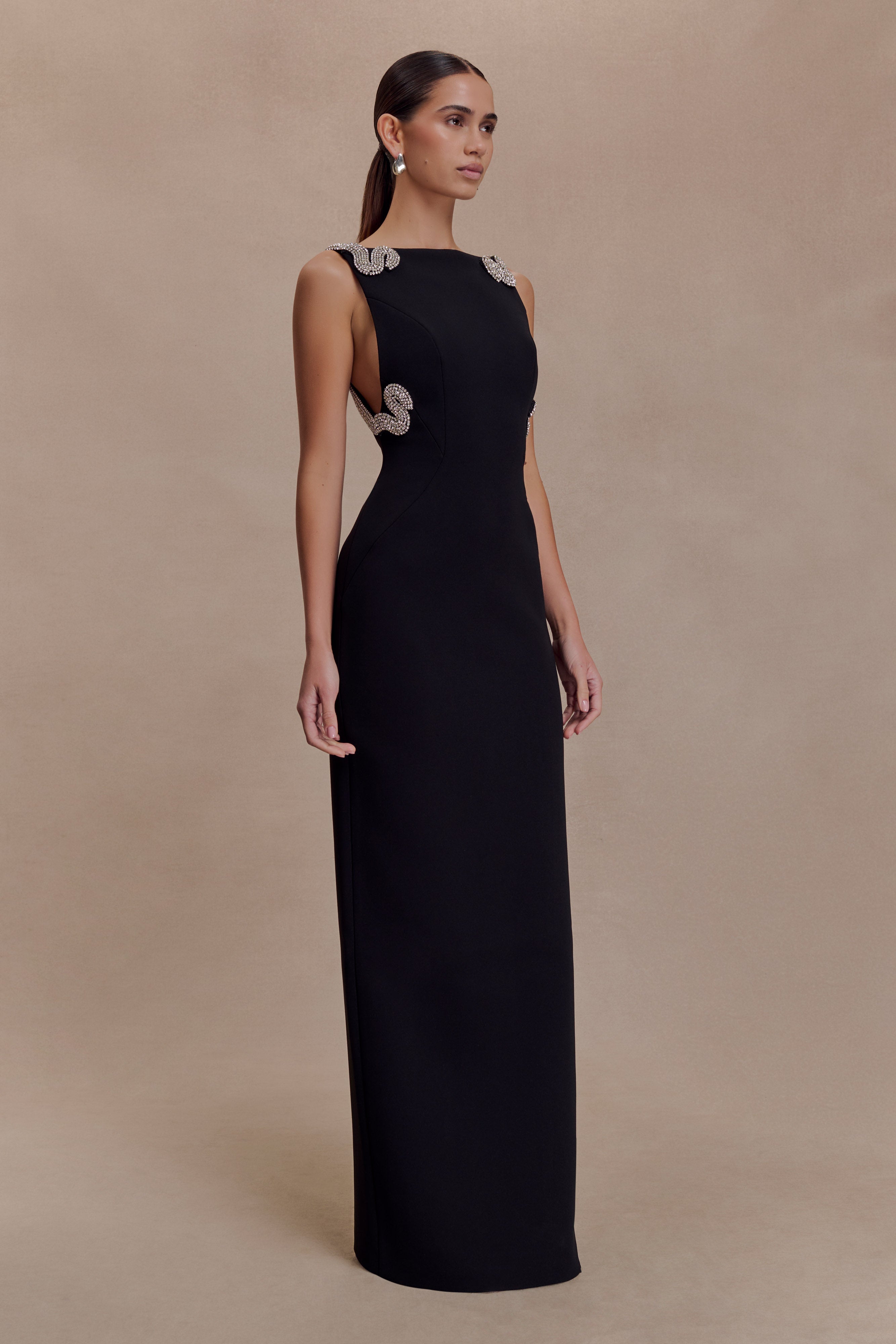 Lorde Embellished Crepe Maxi Dress - Black - Image 7