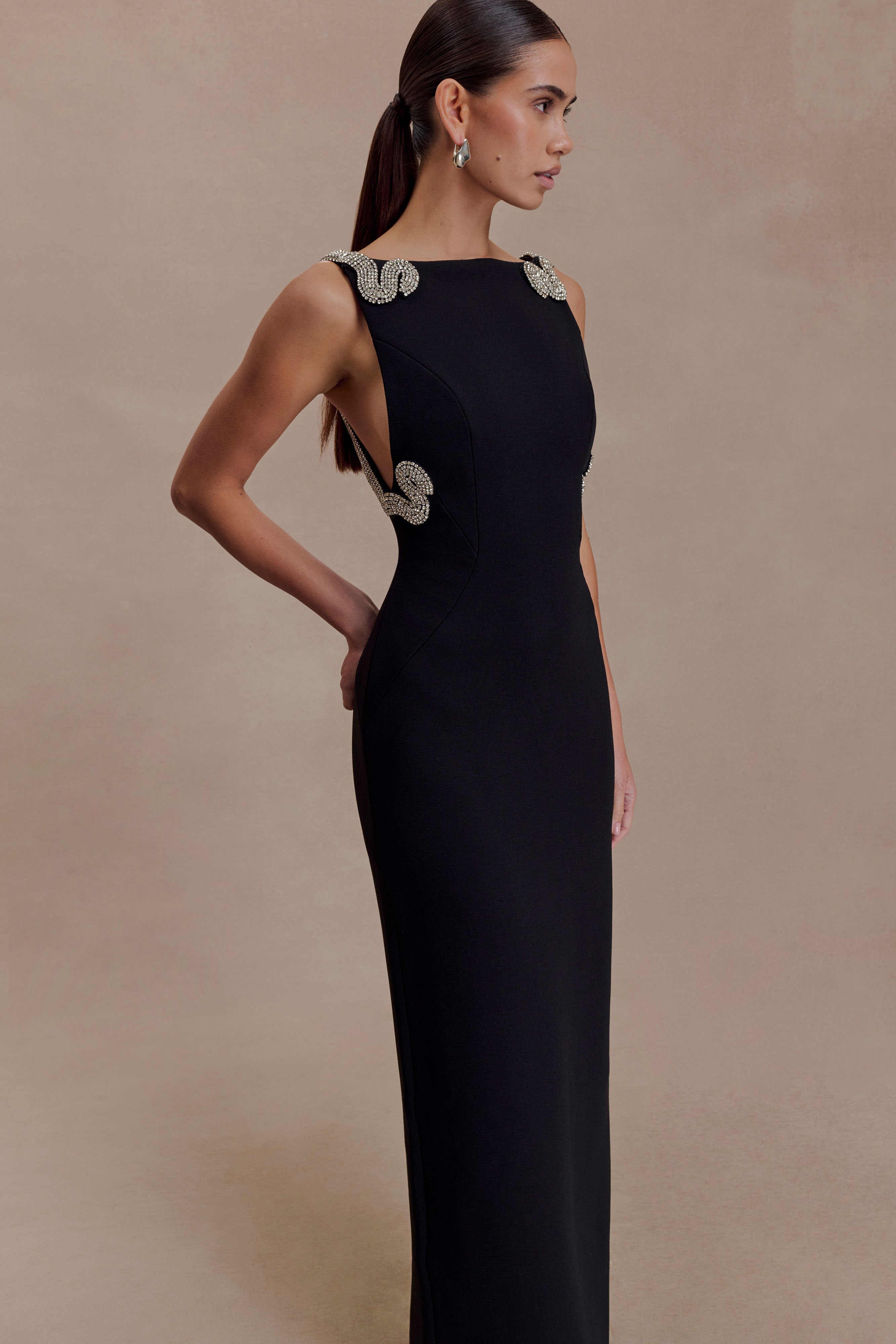 Lorde Embellished Crepe Maxi Dress - Black - Image 4