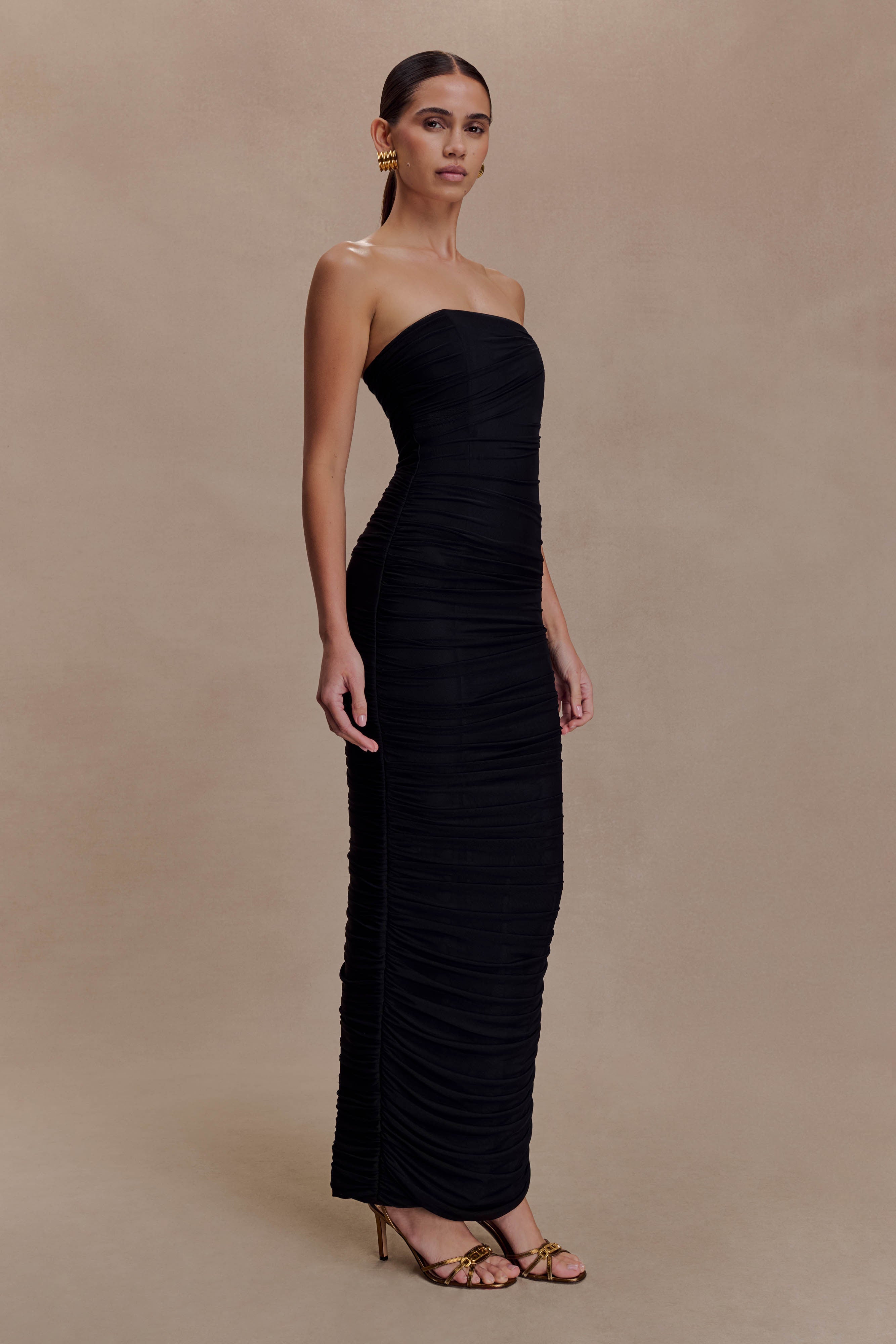 Jianna Strapless Mesh Maxi Dress - Black - Image 4