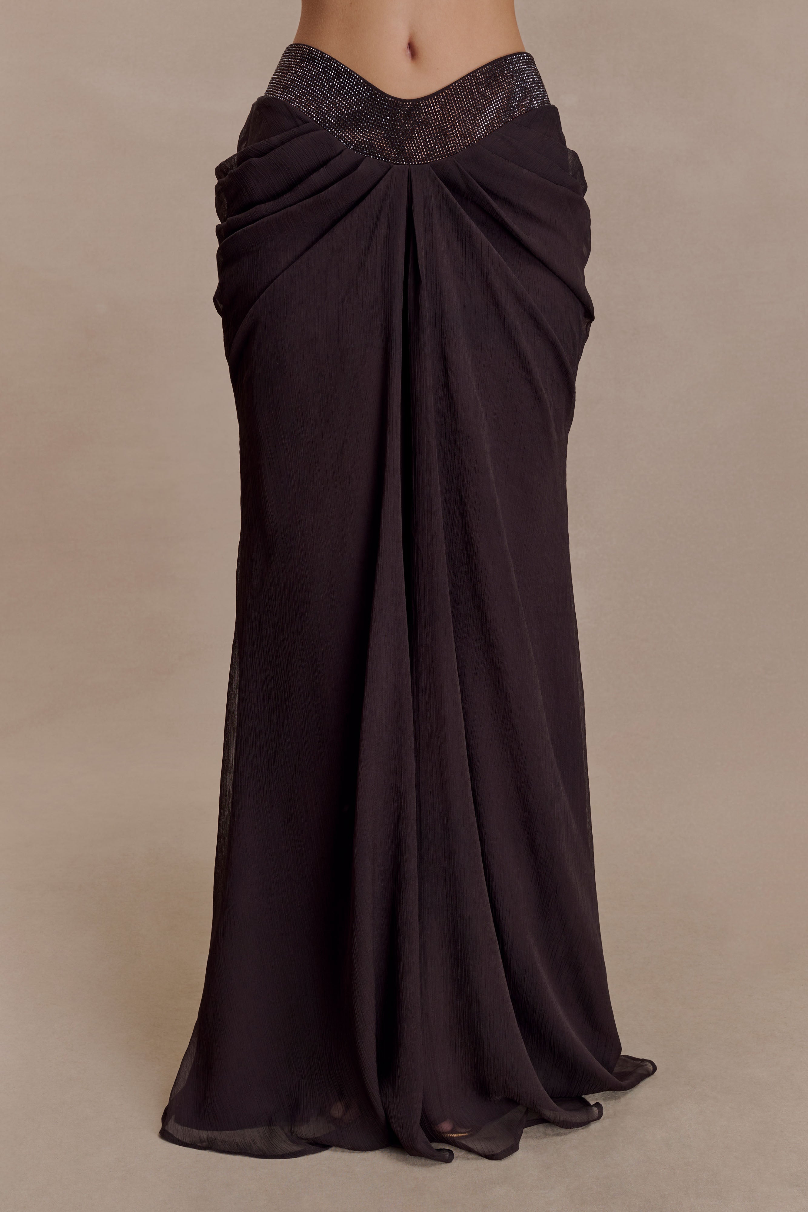 Siren Satin And Diamante Maxi Skirt - Dark Chocolate - Image 8