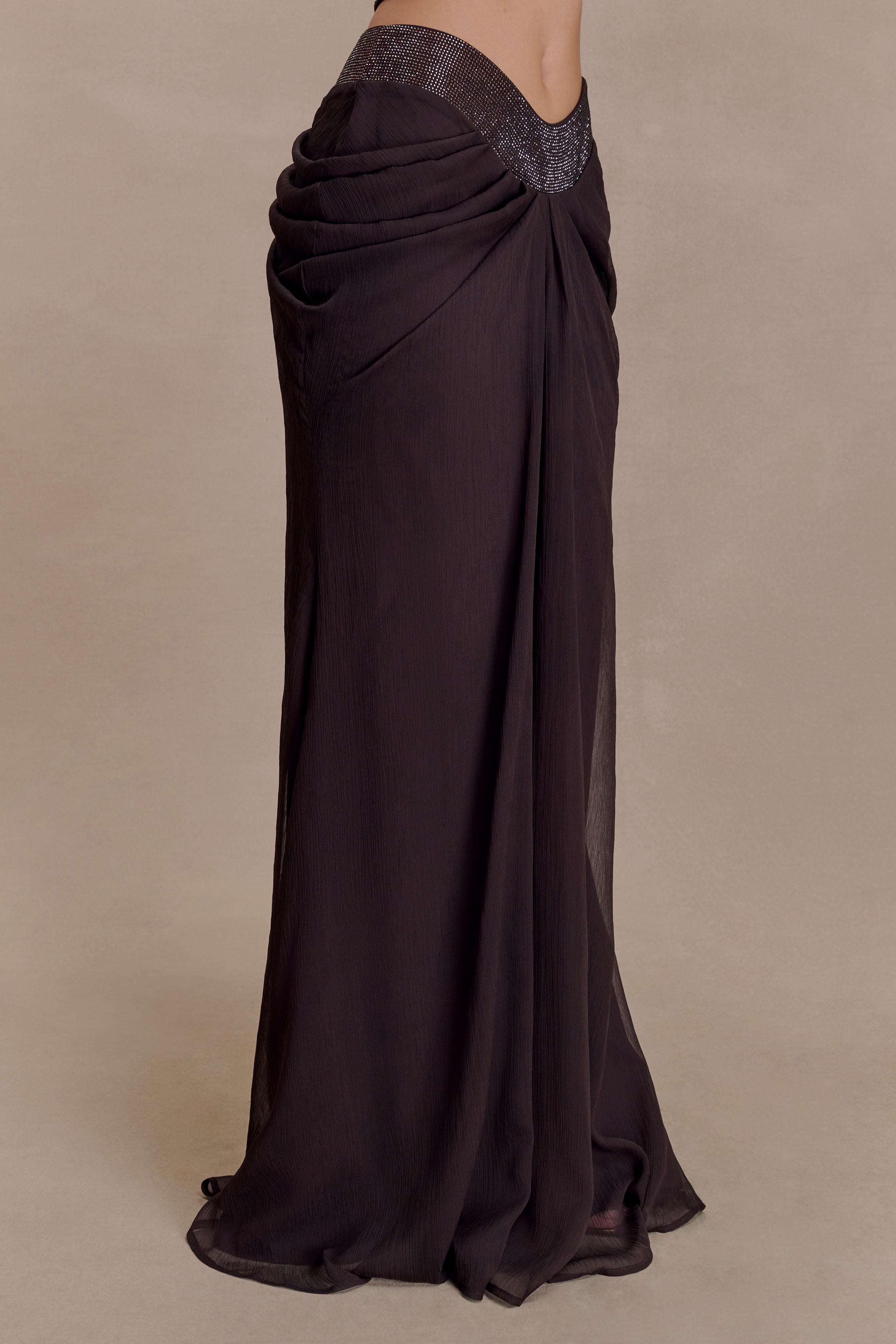 Siren Satin And Diamante Maxi Skirt - Dark Chocolate - Image 7