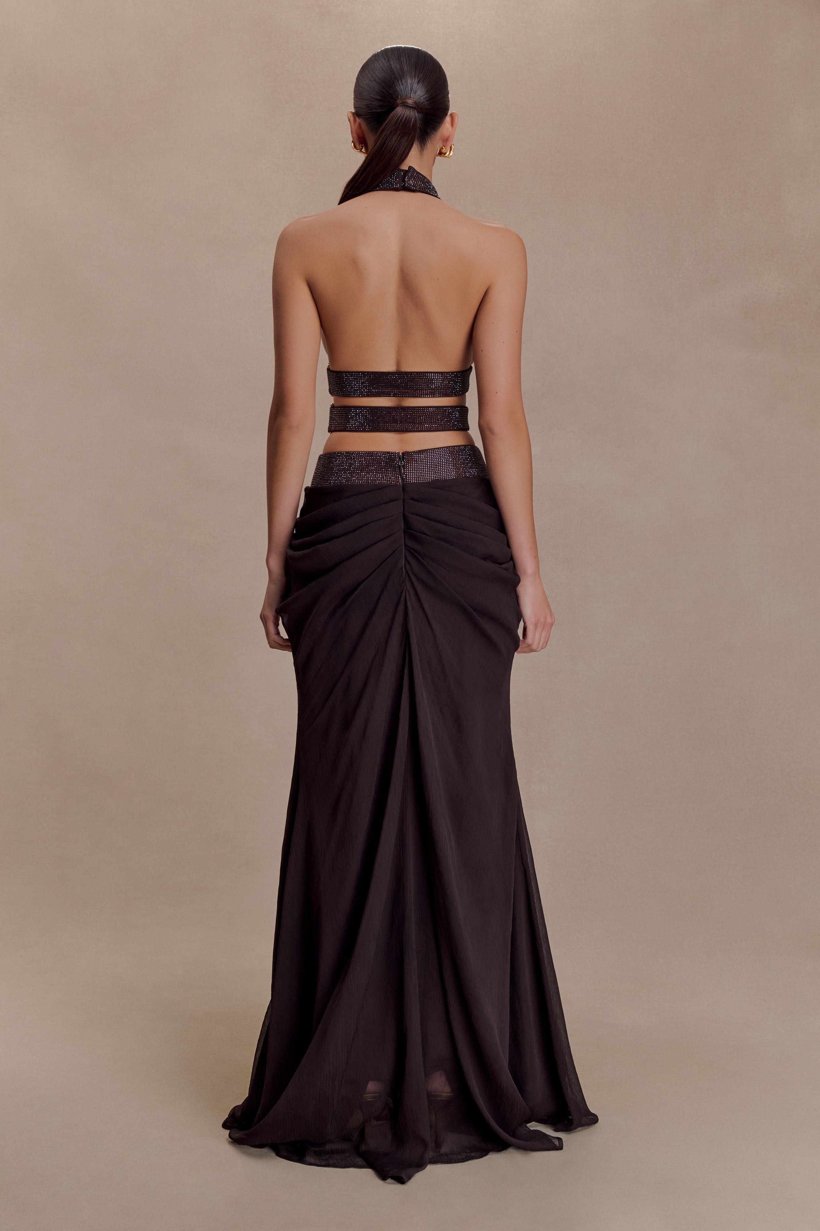Siren Satin And Diamante Maxi Skirt - Dark Chocolate - Image 6