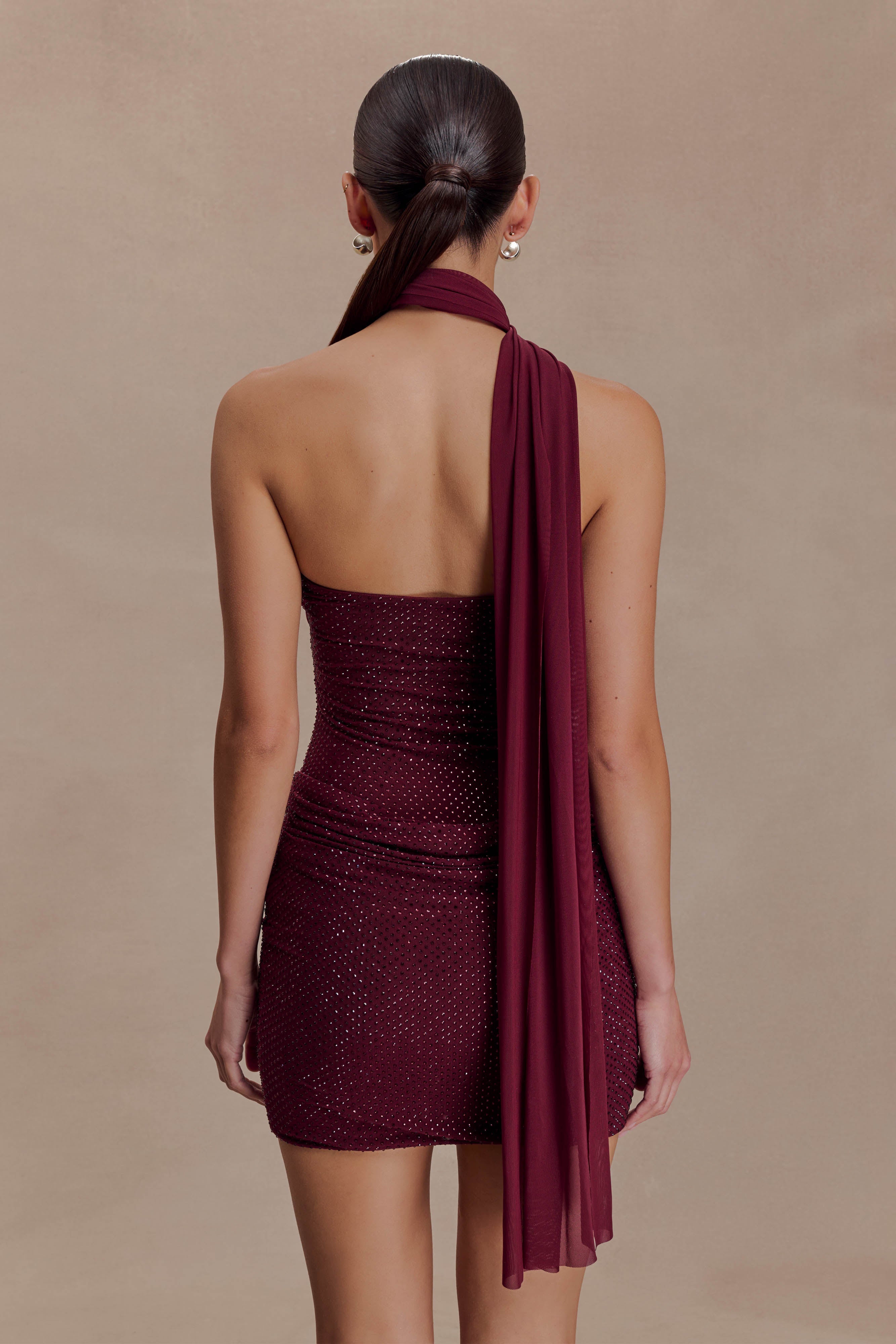 Alternative view of Mattea Diamante Mini Dress With Scarf - Plum