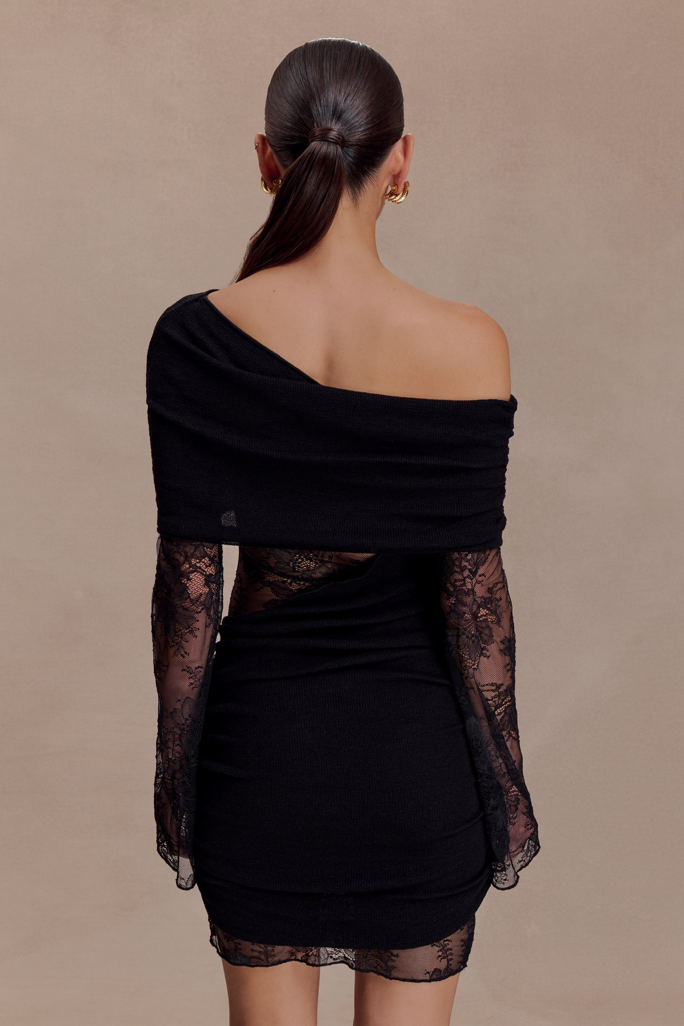 Luxie Lace Knit Mini Dress - Black - Image 5