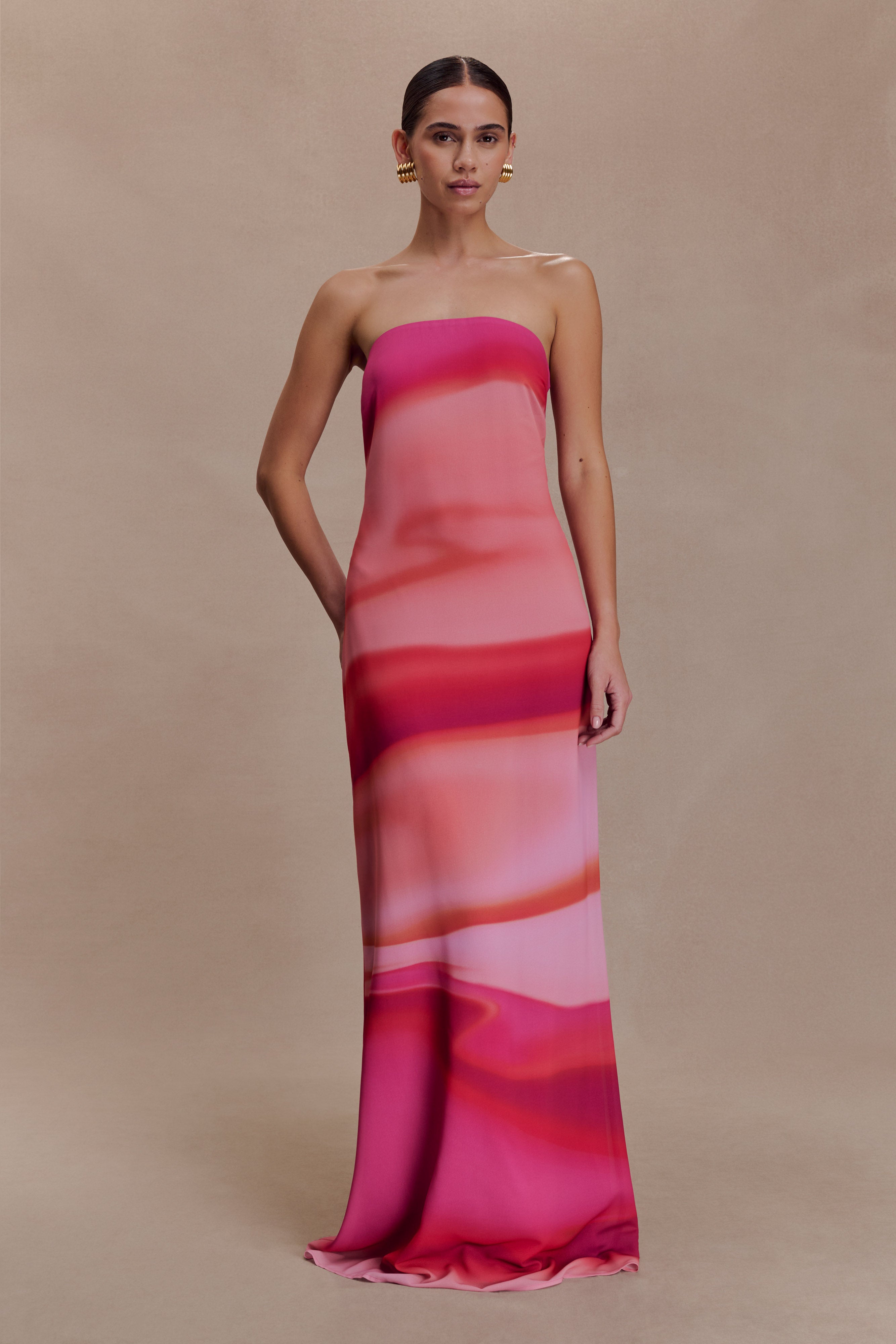 Amaya Strapless Chiffon Maxi Dress - Pink Sunset Print - Image 5