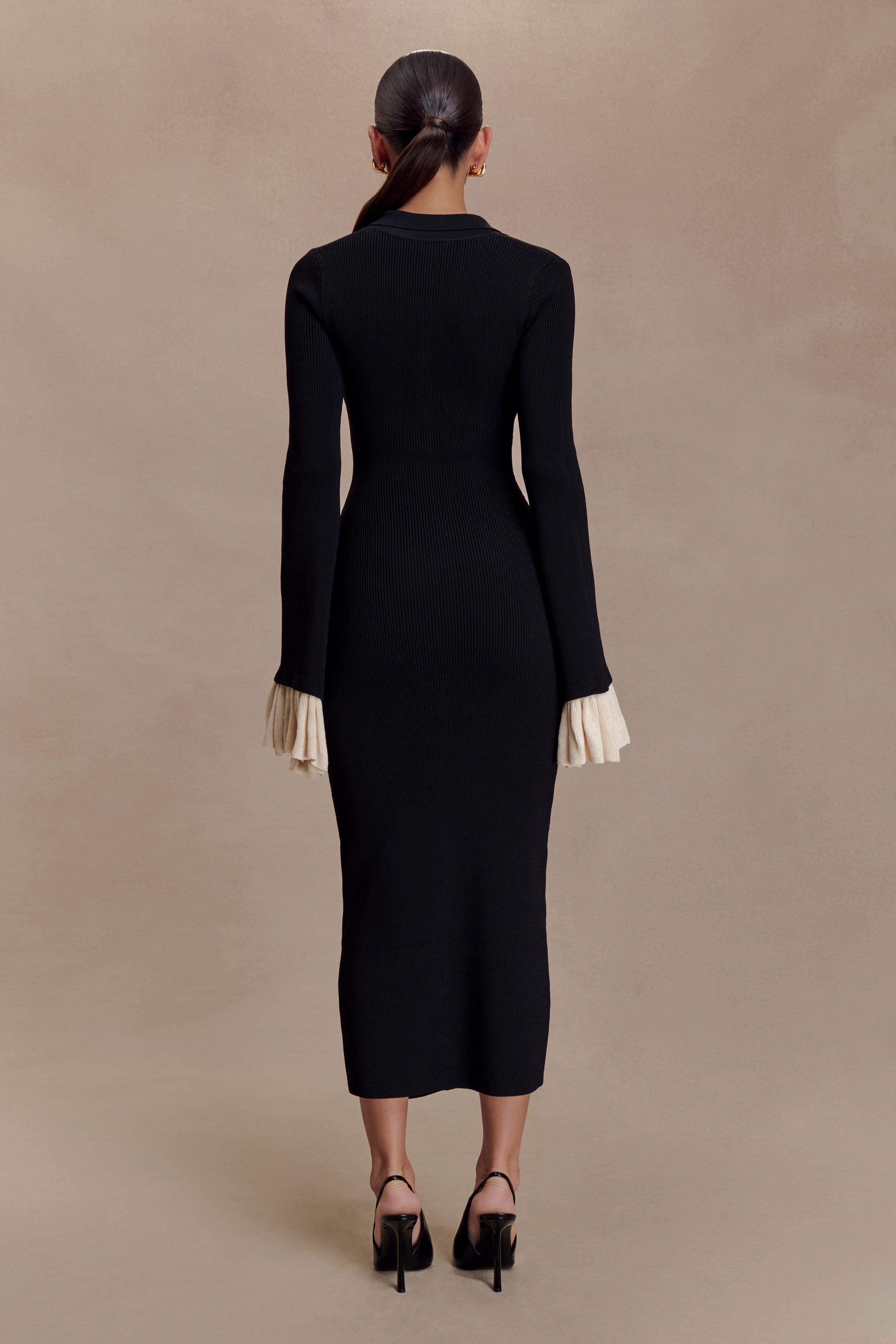 Alternative view of Amirose Ruffle Knit Midi Dress - Black
