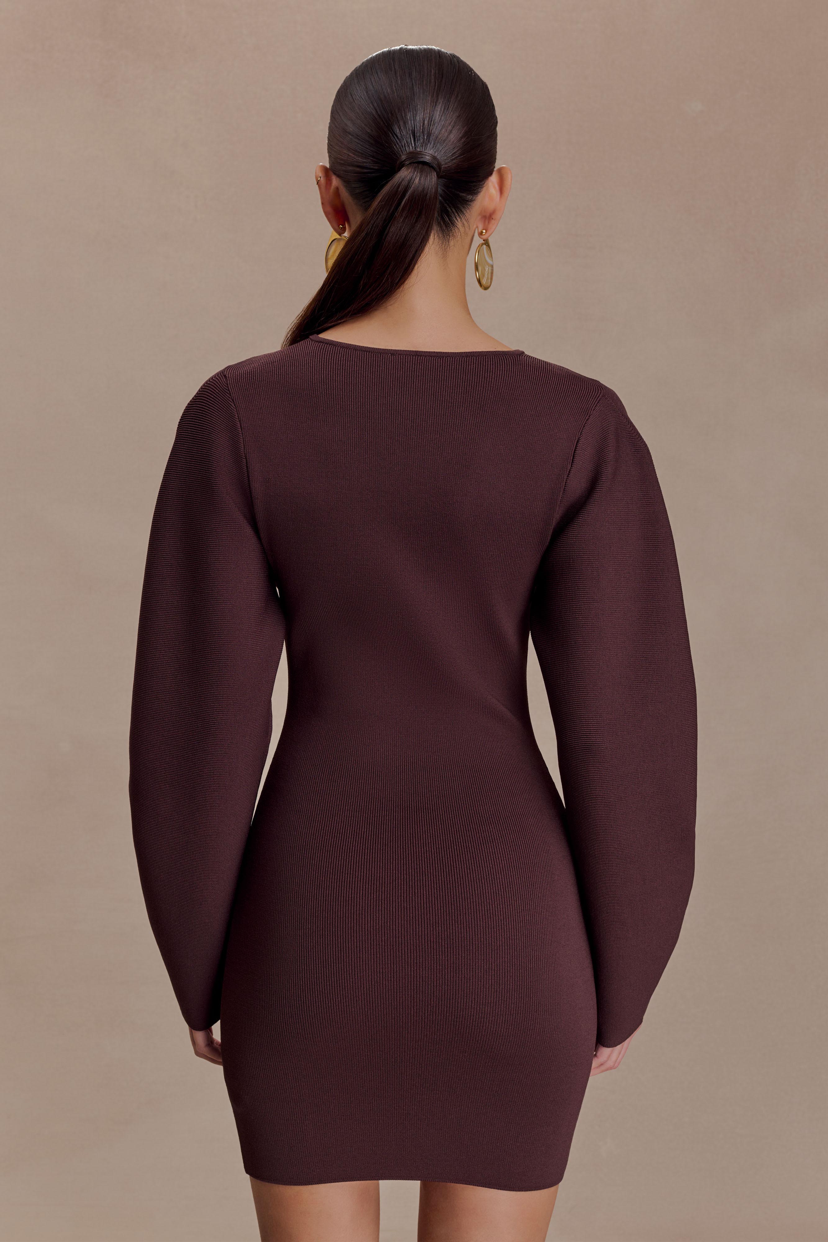 Billy Balloon Sleeve Knit Mini Dress - Dark Chocolate - Image 5