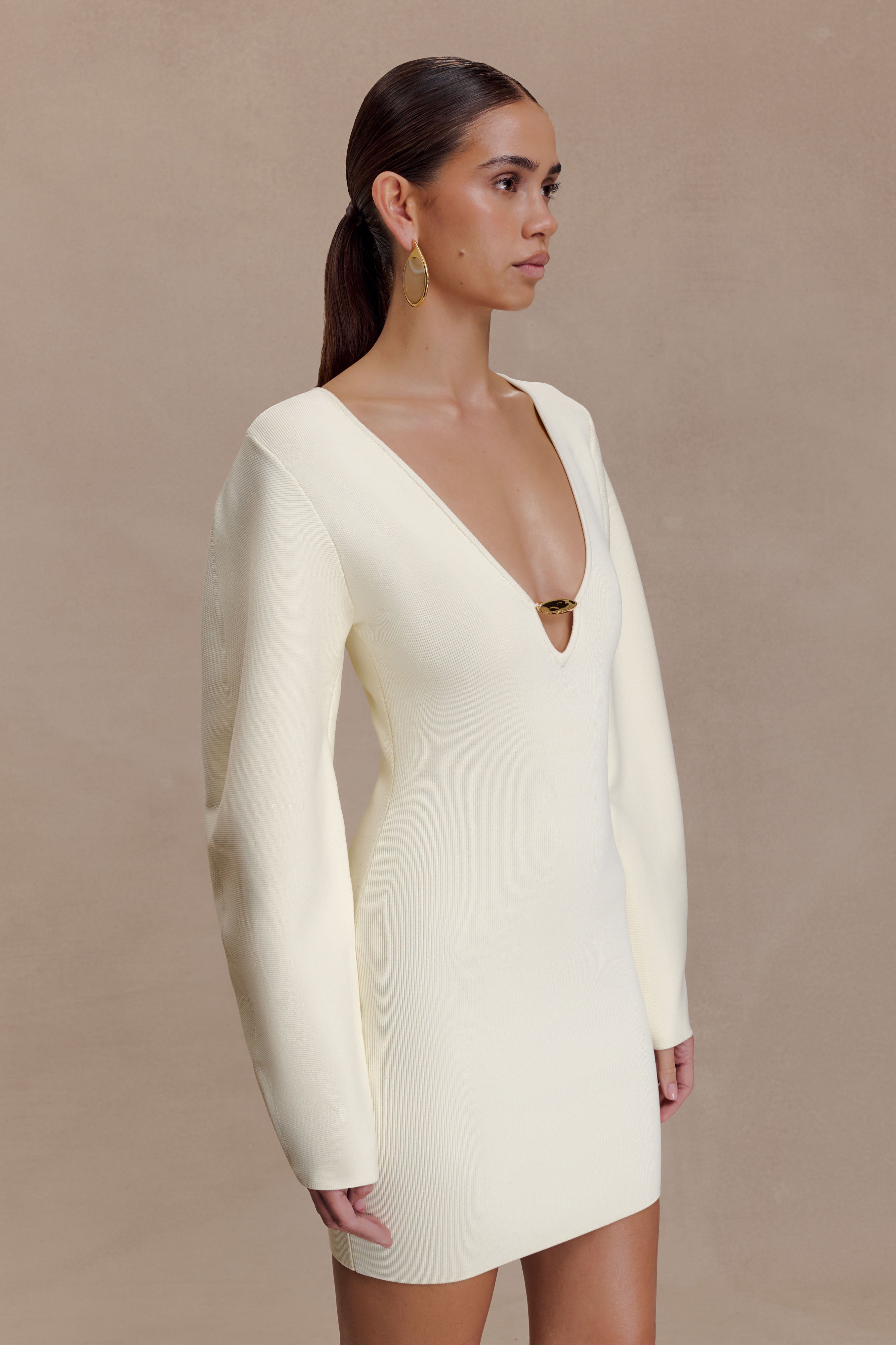 Billy Balloon Sleeve Knit Mini Dress - Ivory - Image 5