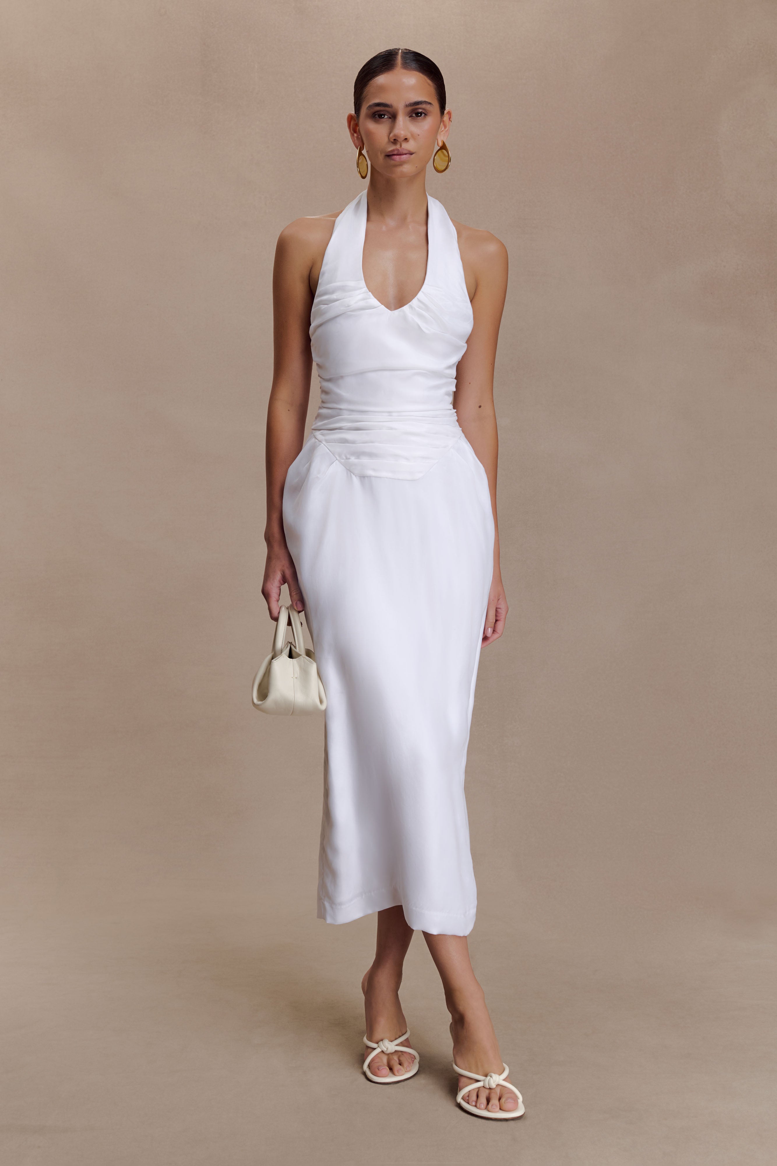 Alternative view of Daniela Ruched Halter Midi Dress - White
