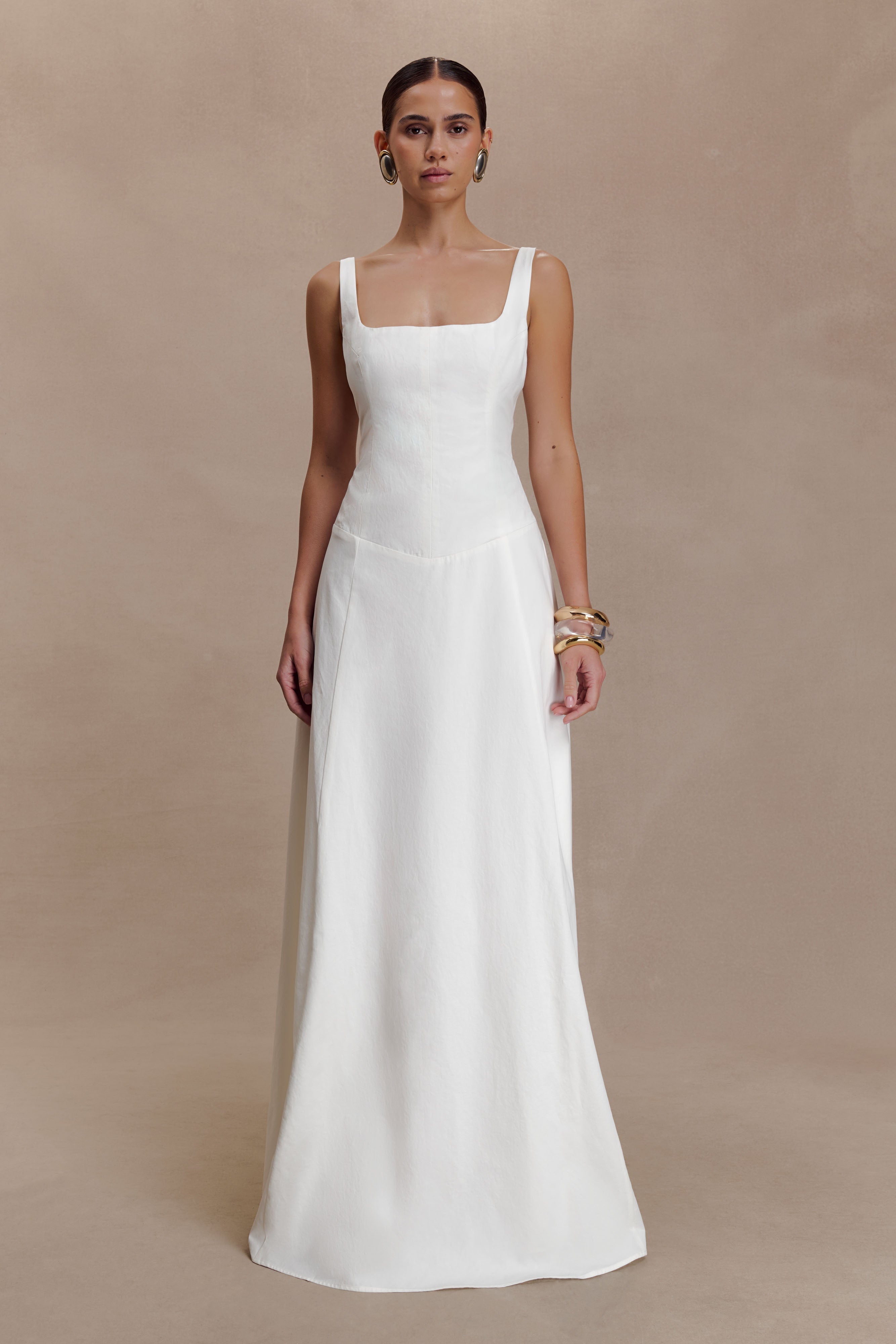 Salma Drop Waist Cotton Maxi Dress - White - Image 4